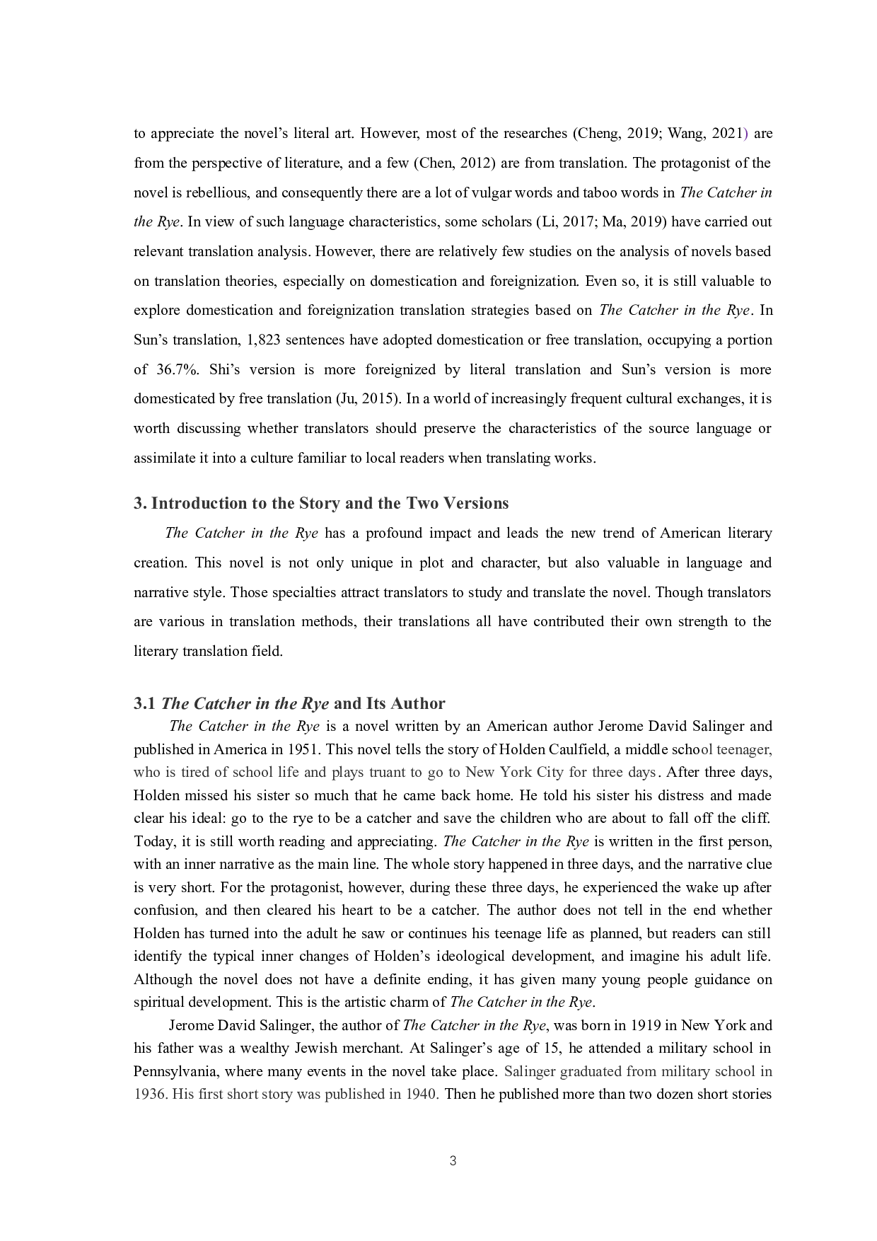 归化与异化翻译策略下《麦田里的守望者》中译本对比研究&mdash;&mdash;以孙仲旭和施咸荣译本为例-8021字.doc 第6页