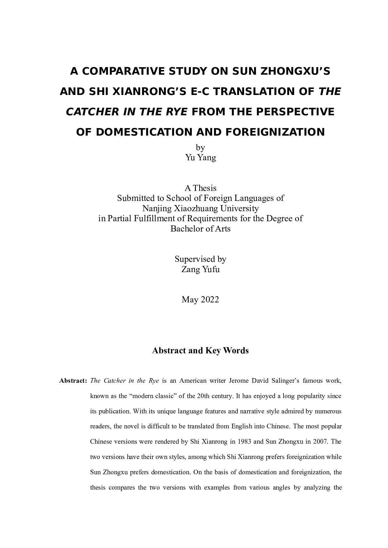 归化与异化翻译策略下《麦田里的守望者》中译本对比研究&mdash;&mdash;以孙仲旭和施咸荣译本为例-8021字.doc 第1页