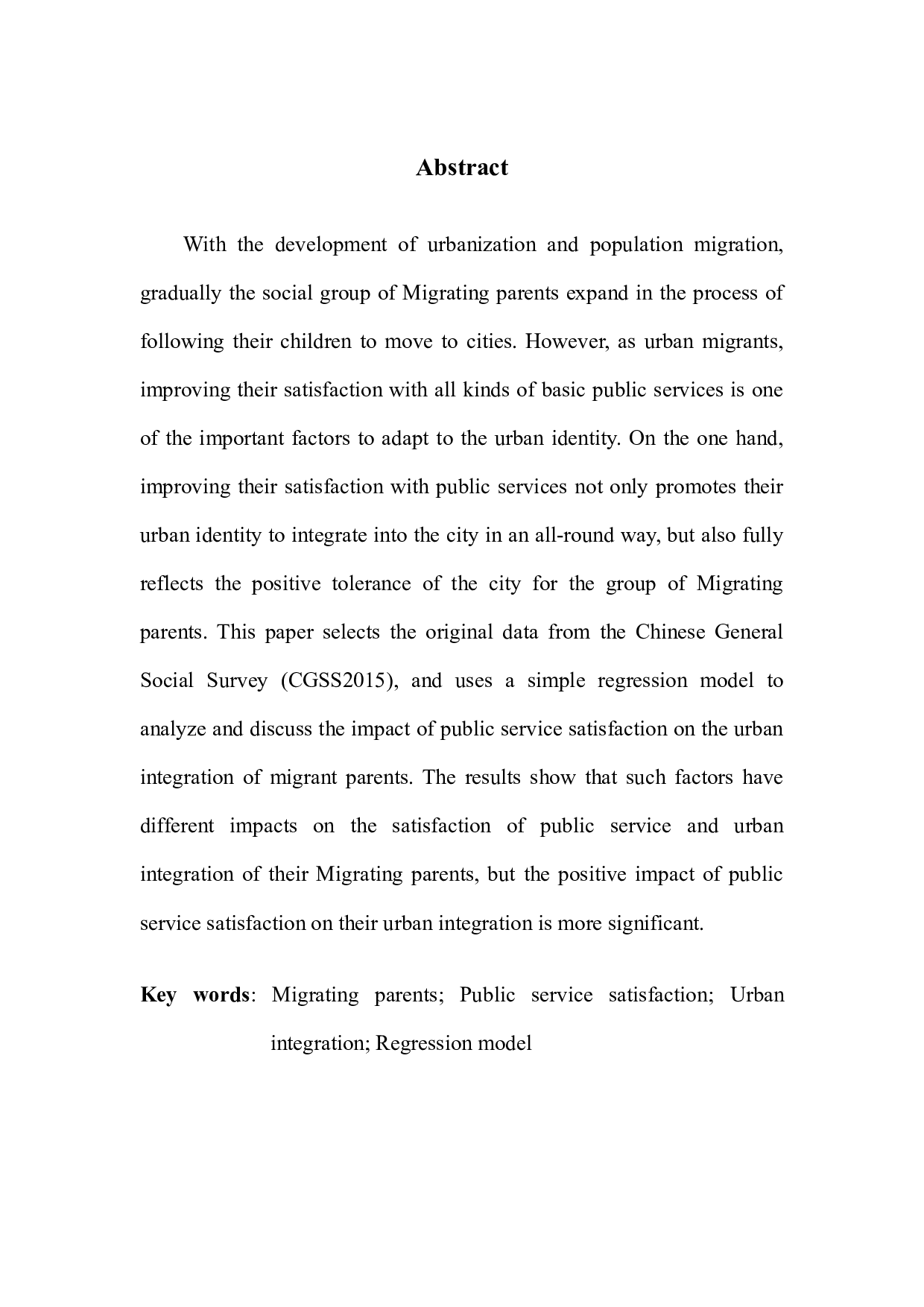公共服务满意度对随迁父母城市融入的影响&mdash;&mdash;基于CGSS（2015）的实证分析-11059字.docx 第2页