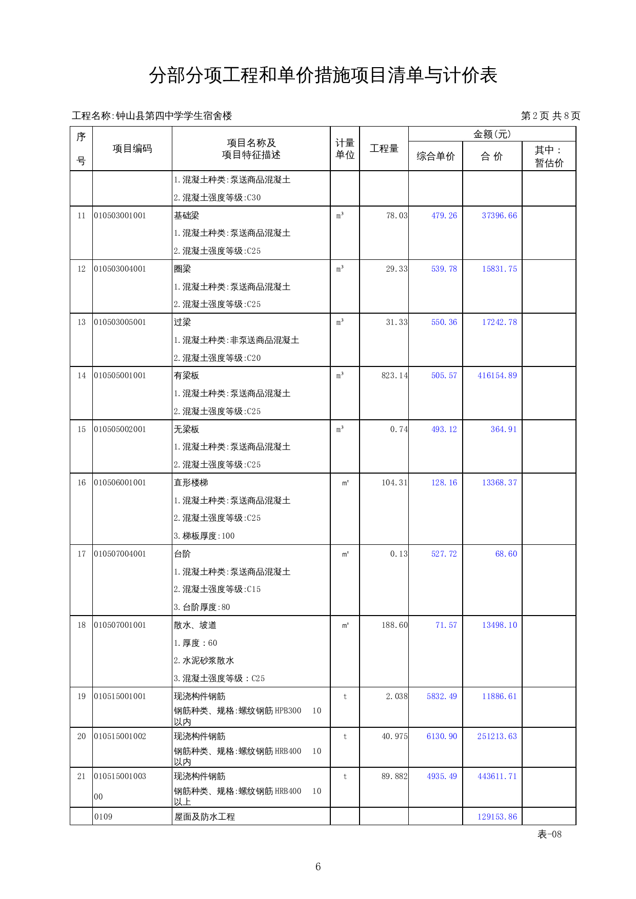 钟山县第四中学学生宿舍楼项目施工图预算-18926字.docx 第10页