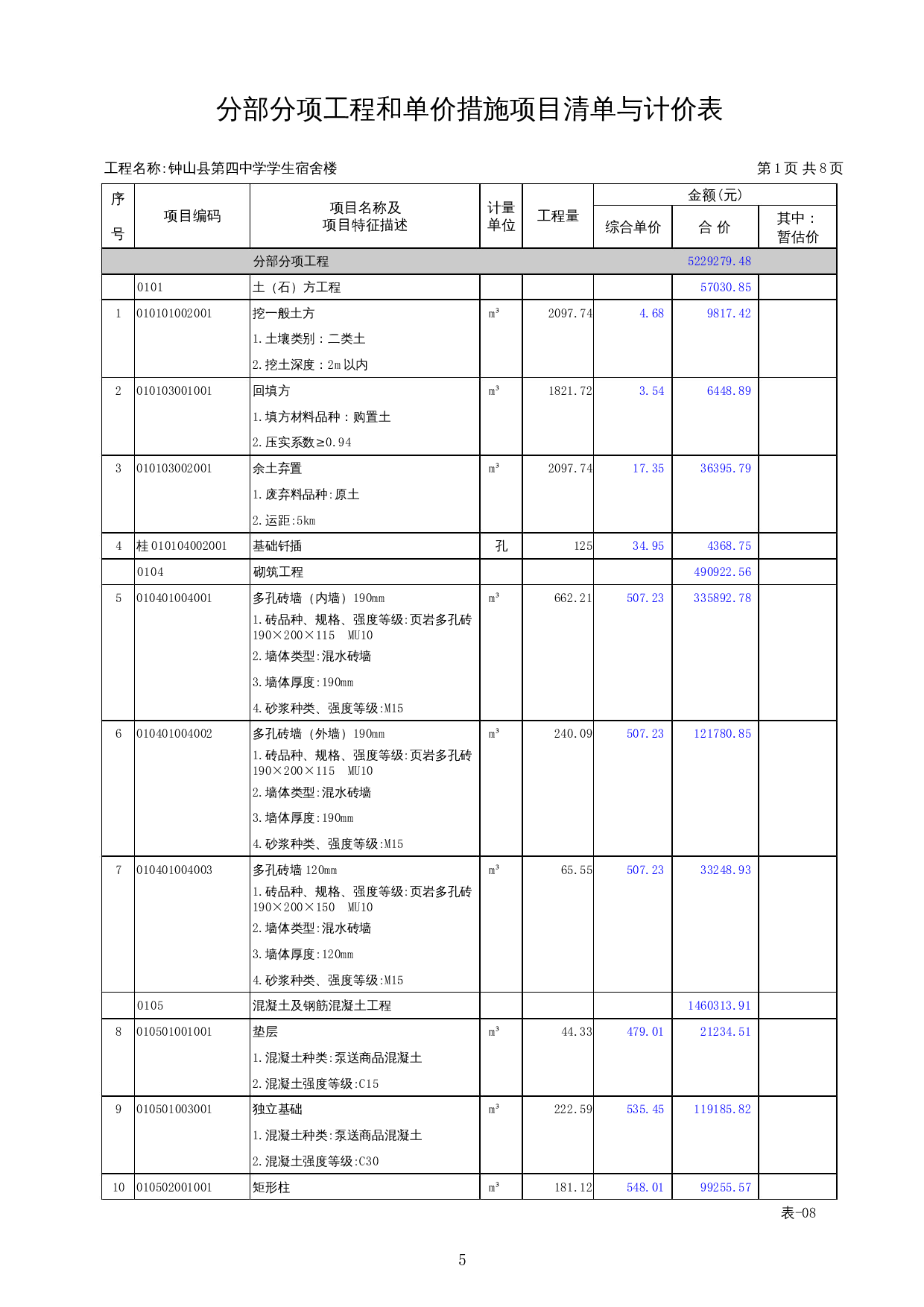 钟山县第四中学学生宿舍楼项目施工图预算-18926字.docx 第9页