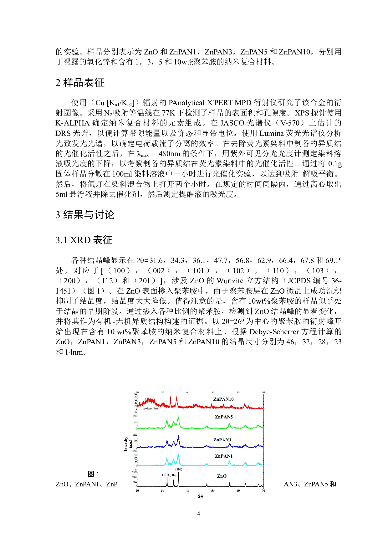 聚苯胺ZnO复合结构的制备及其降解荧光黄染料性能研究-4594字.docx 第5页