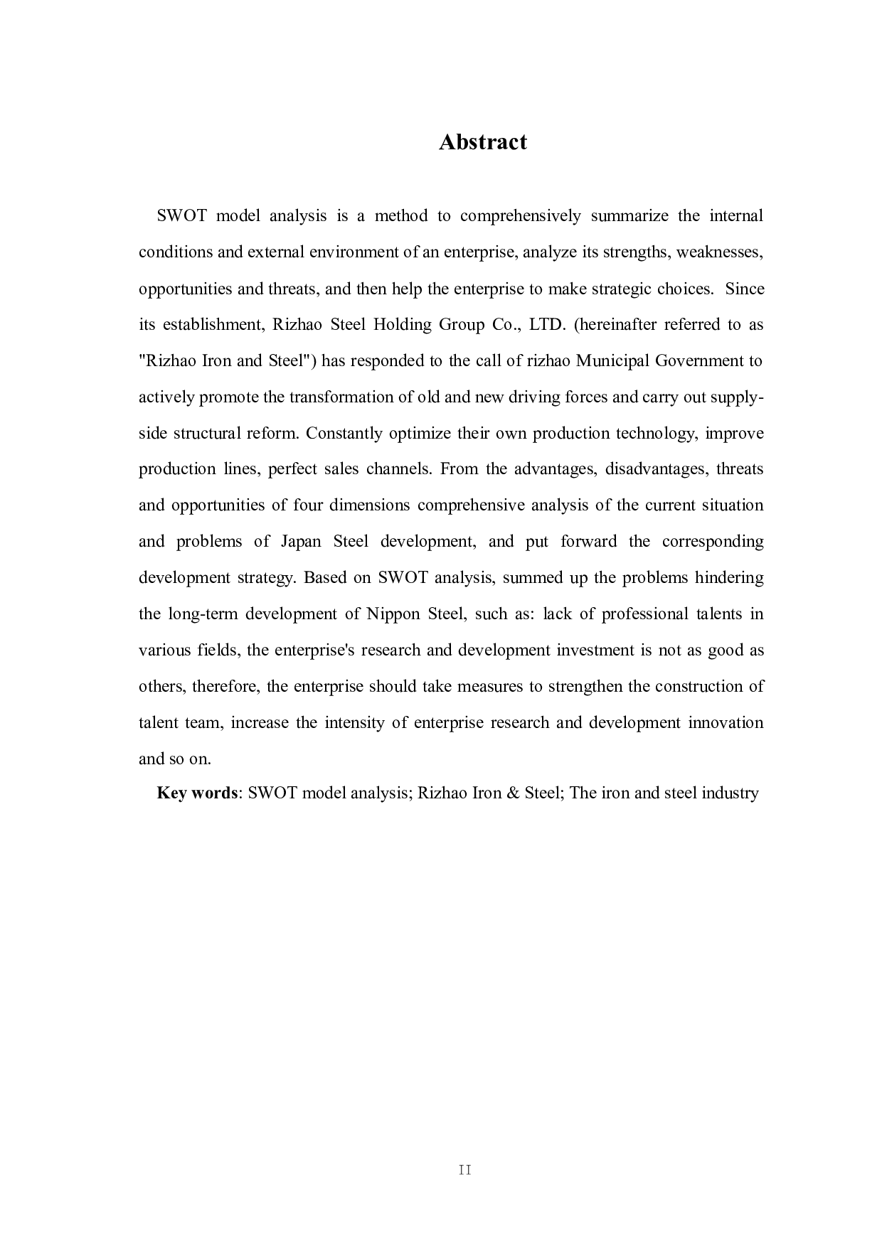 企业战略决策中的SWOT模型分析&mdash;&mdash;以日照钢铁公司为例-9544字.docx 第4页