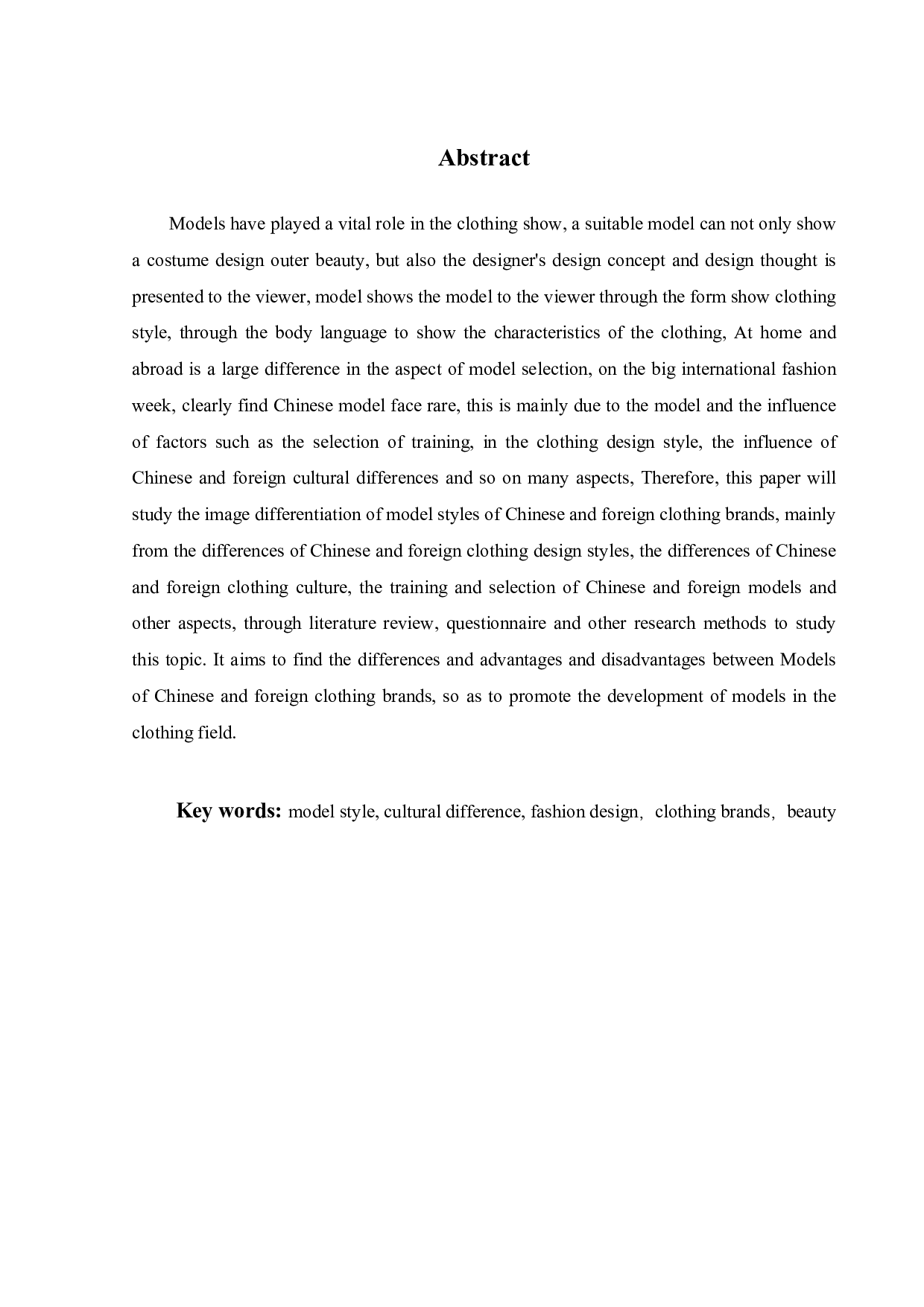 中外服装品牌模特风格的形象差异化研究-10294字.pdf 第1页