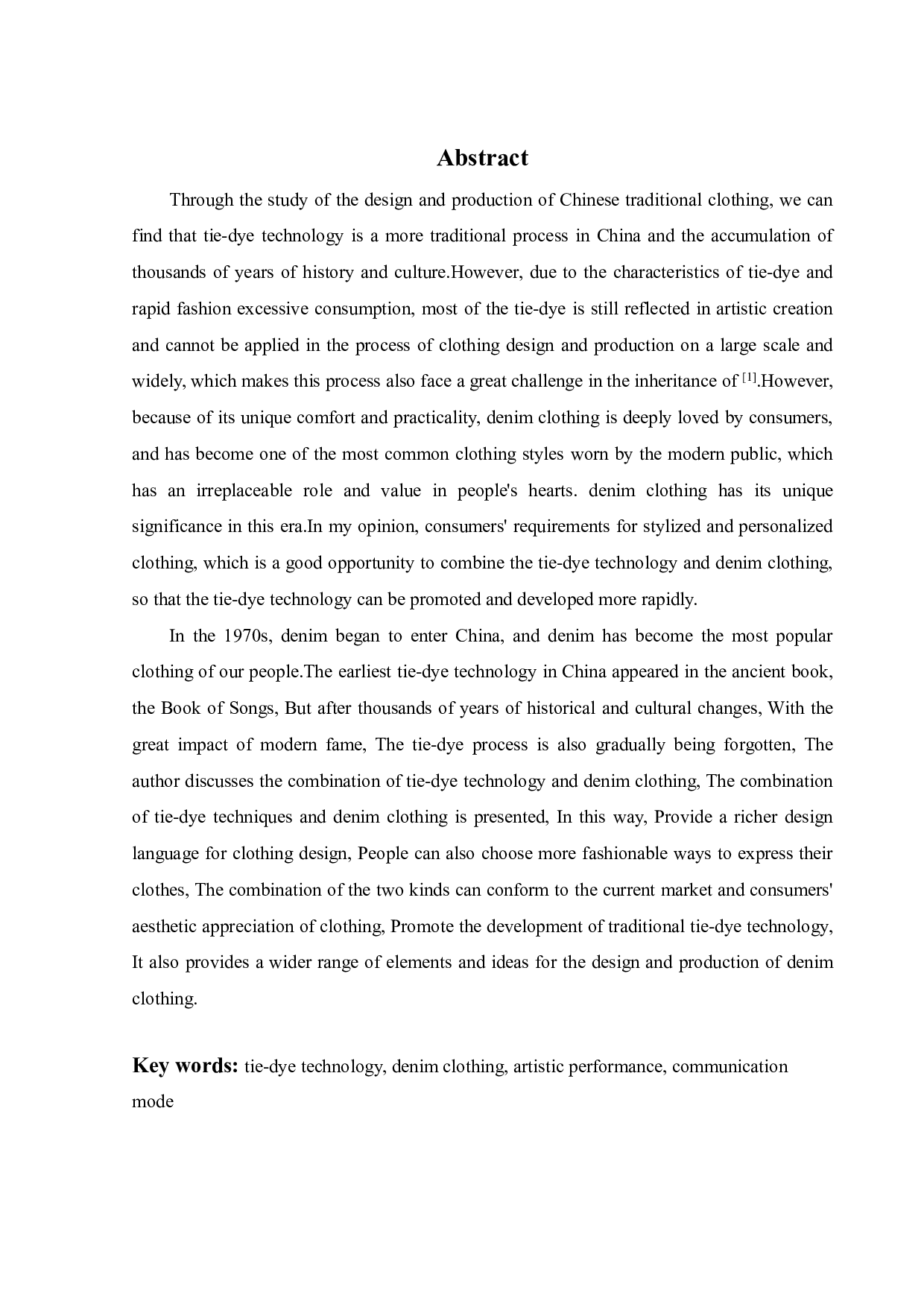 扎染工艺在牛仔服装中的艺术表现与传播方式探析-10789字.pdf 第1页