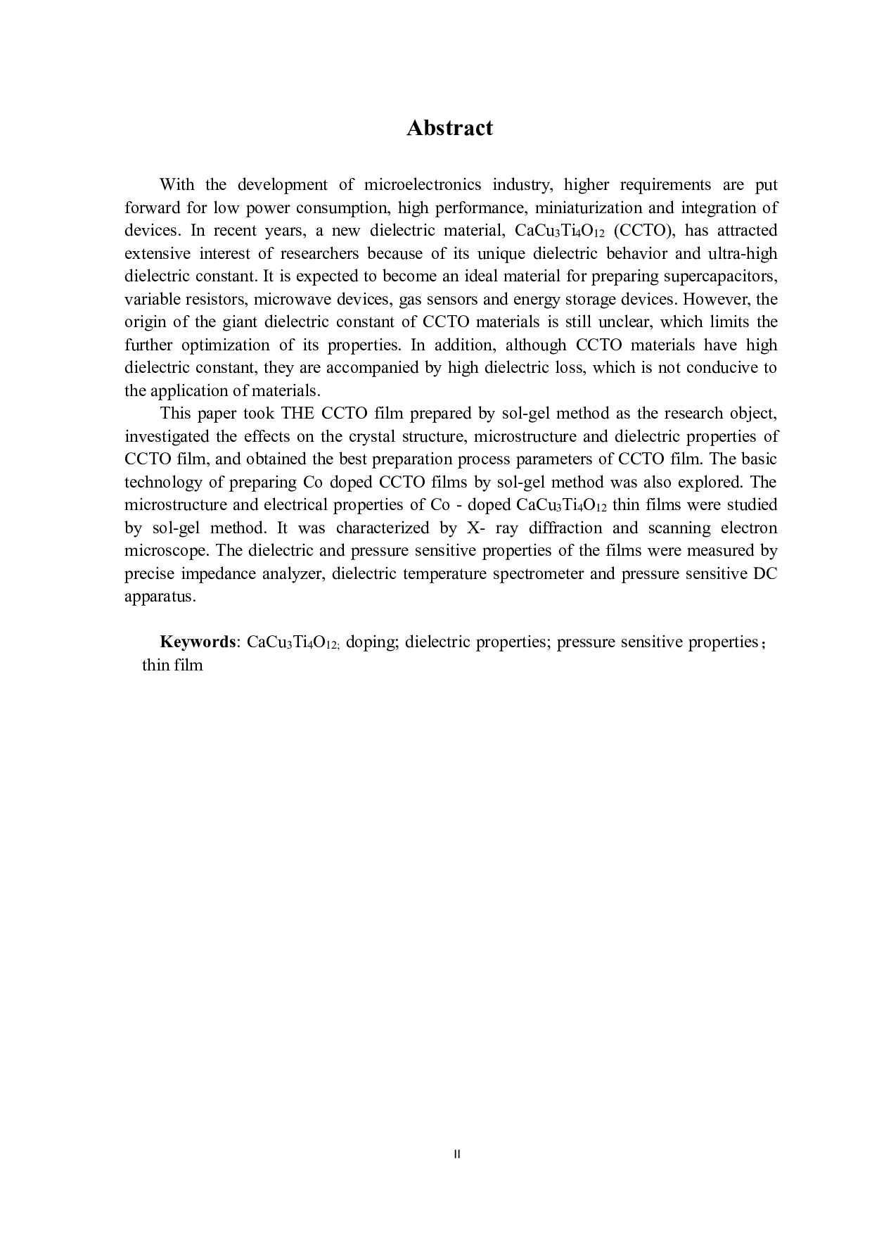 Co掺杂CaCu3Ti4O12薄膜的溶胶凝胶法制备方法及电学性能研究-11401字.pdf 第2页