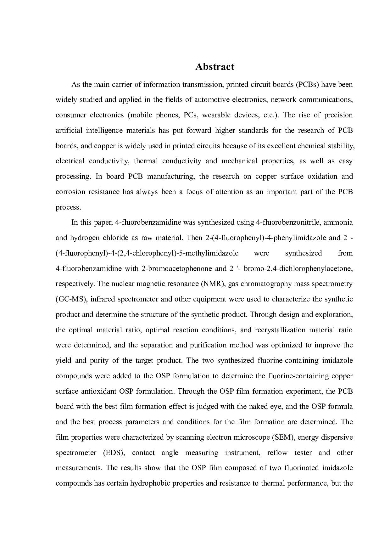 含氟咪唑铜面抗氧化材料合成及其在高密度互联电路的应用研究-16232字.pdf 第3页