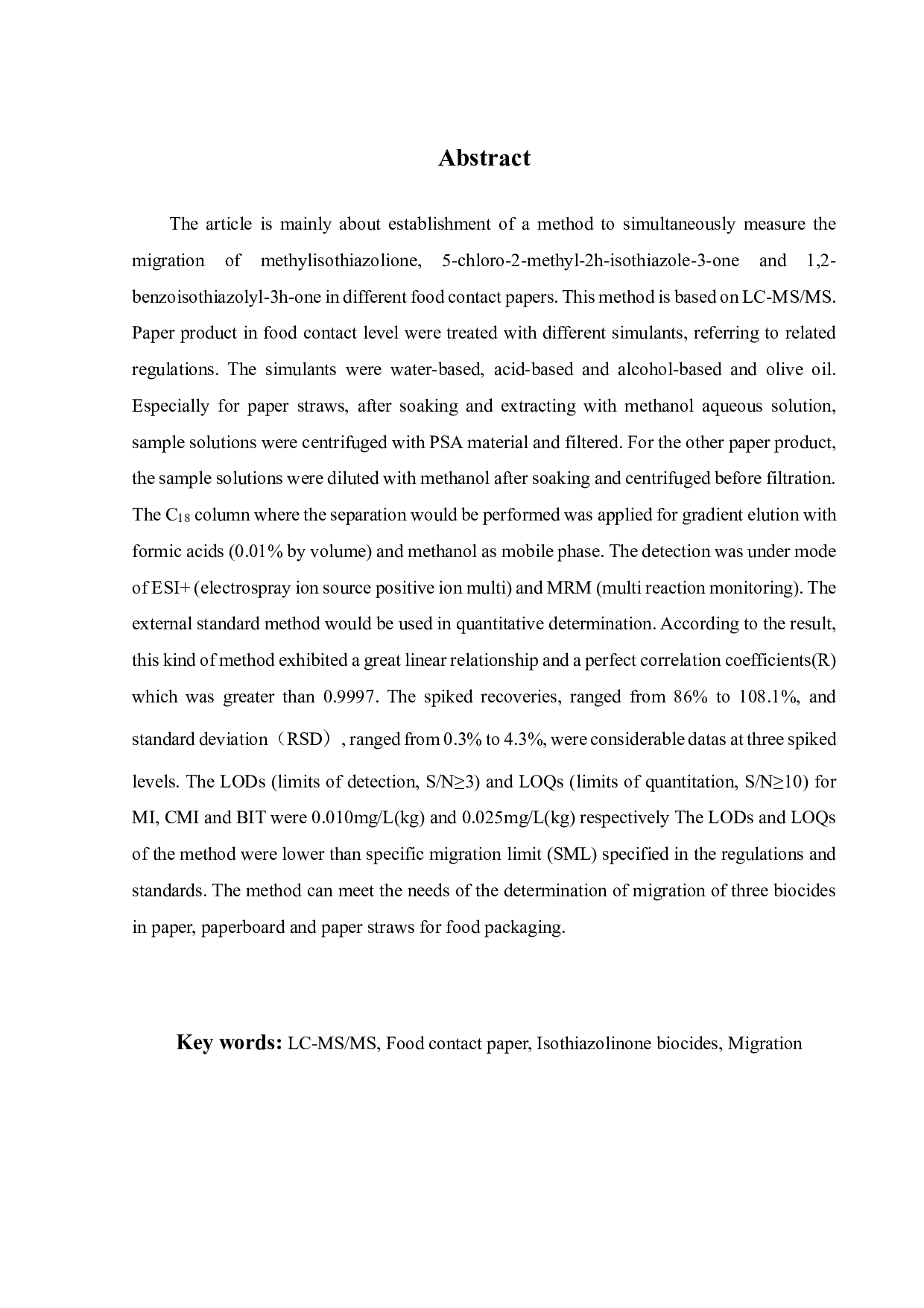 食品接触用纸制品中三种杀菌剂迁移量的测定研究-17206字.pdf 第4页
