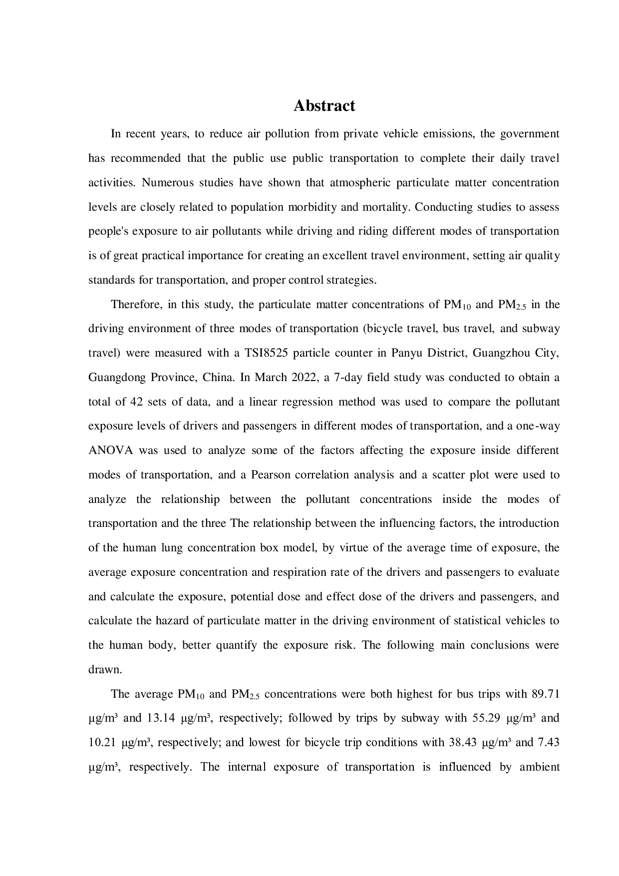 不同交通工具驾乘人员的污染物暴露水平比对与评价方法研究-25458字.pdf 第1页