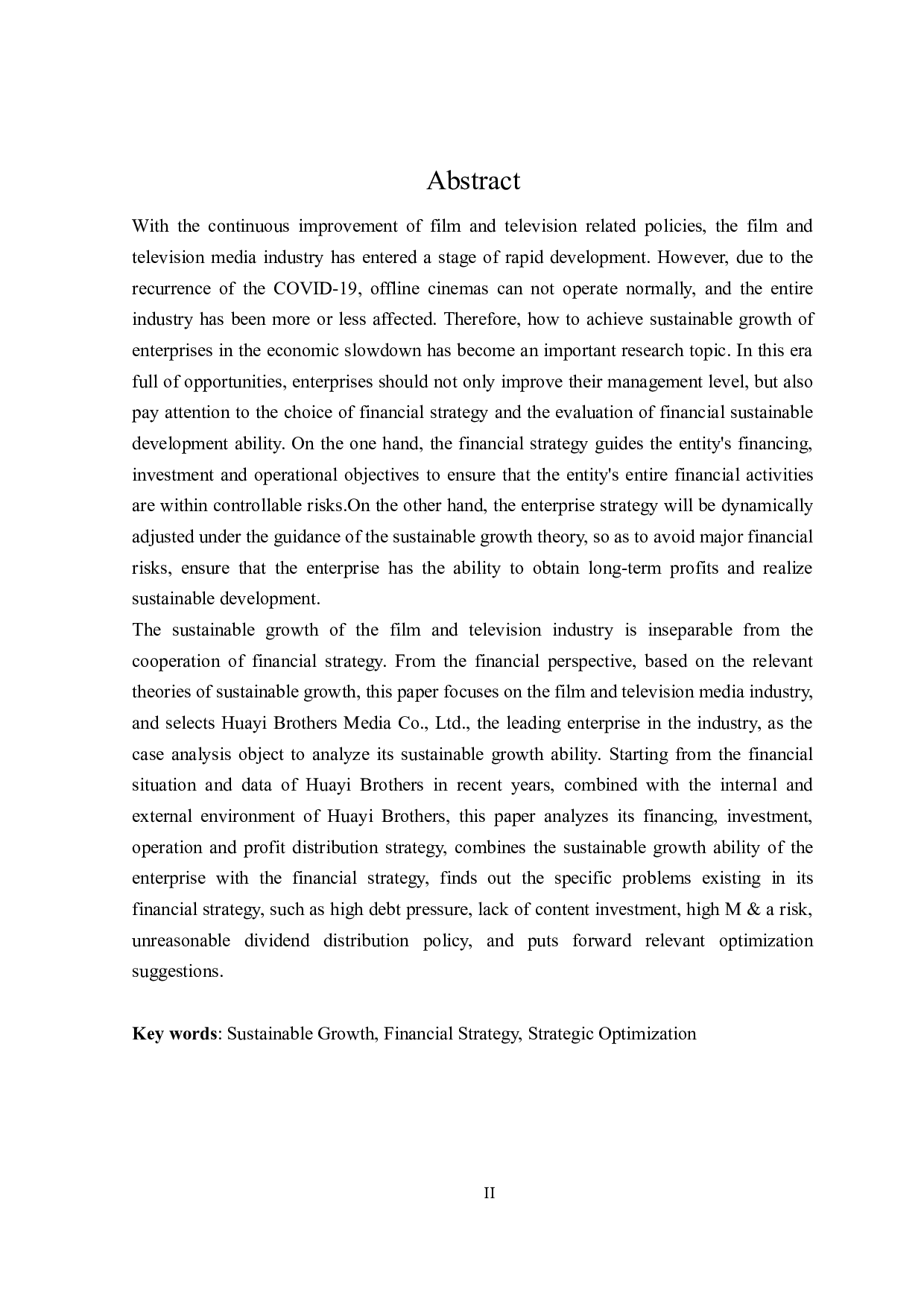 基于可持续增长的华谊兄弟财务战略研究-20618字.docx 第2页