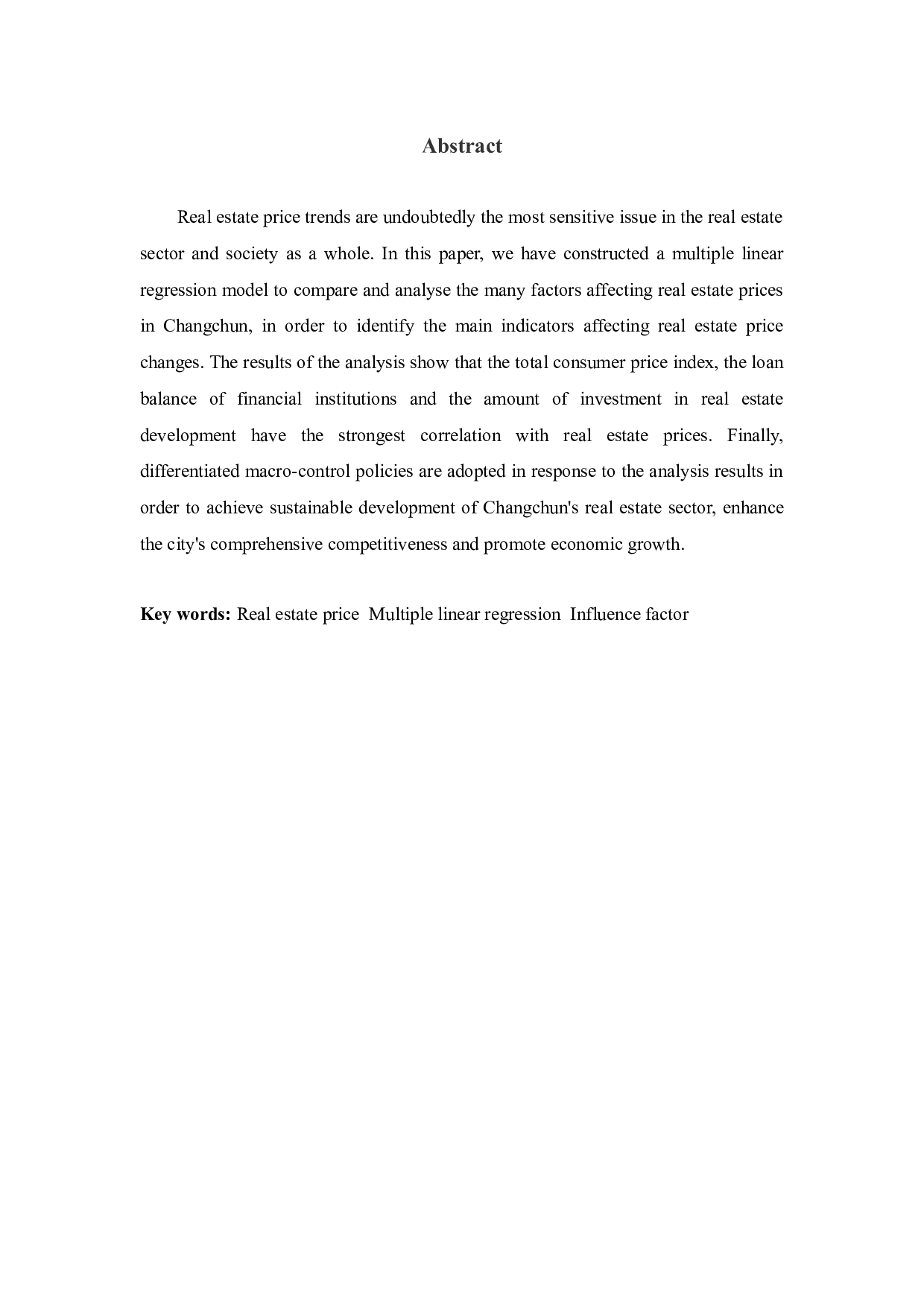 基于多元回归模型的长春市房地产价格影响因素研究-8503字.docx 第2页
