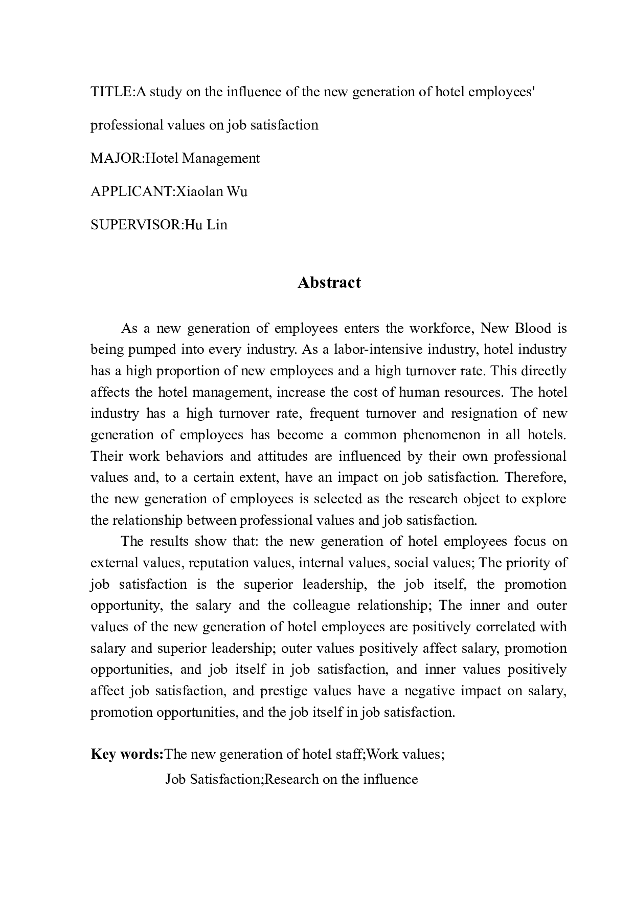 酒店新生代员工职业价值观对工作满意度的影响力研究-21553字.doc 第2页