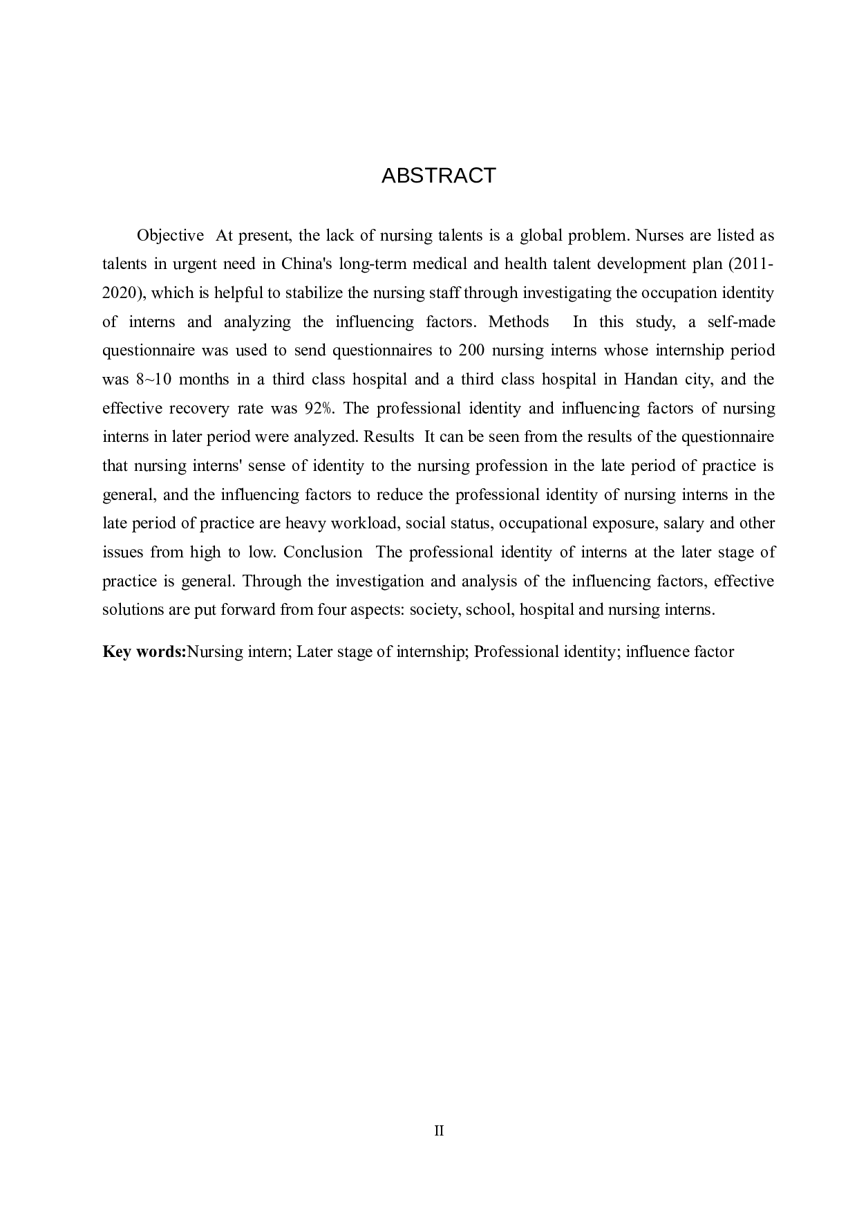 护理实习生实习后期职业认同感及影响因素调查分析-11155字.doc 第2页