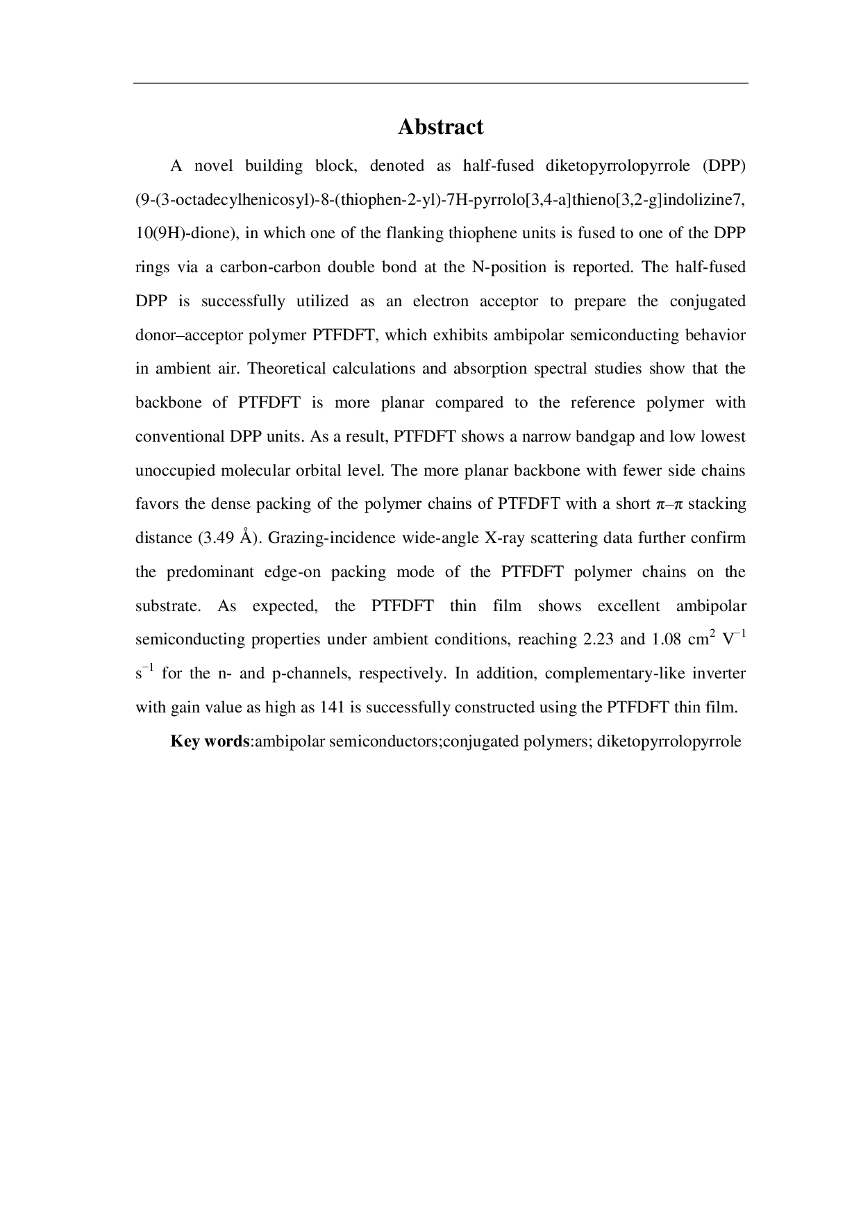 基于半稠合二羰基吡咯并吡咯型共轭聚合物用于两亲性场效应晶体管的研究-6551字.pdf 第3页