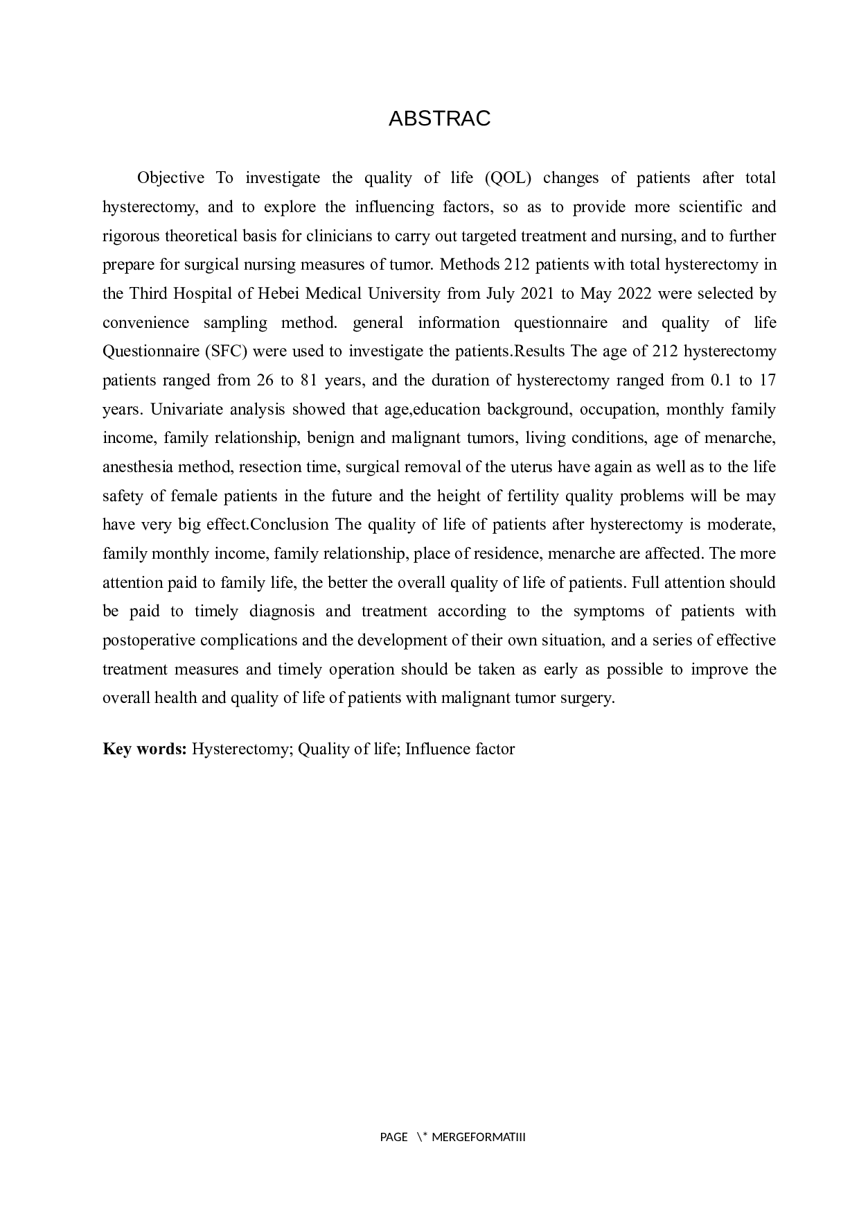 全子宫切除术后患者生命质调查研究-9972字.docx 第2页