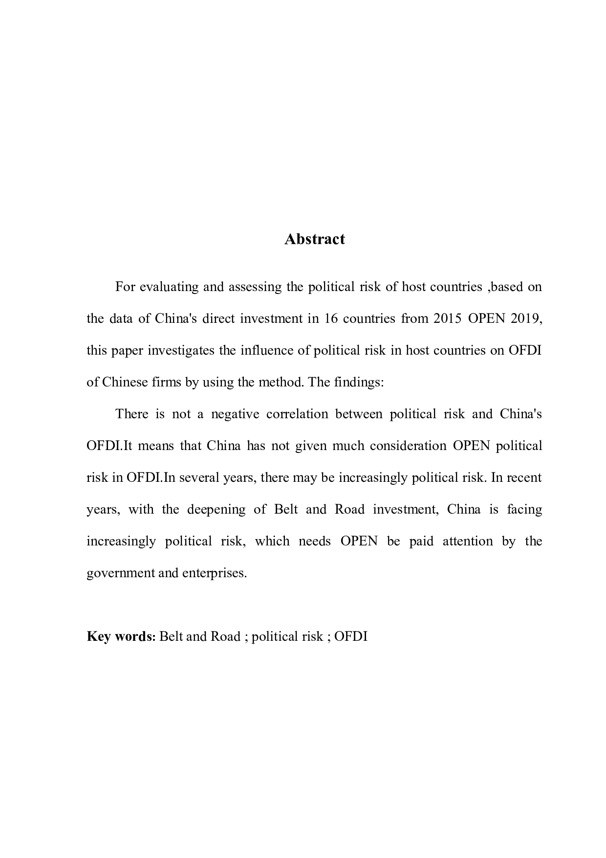 东道国政治风险对中国OFDI的影响&mdash;&mdash;基于&ldquo;一带一路&rdquo;沿线国家的实证研究-10011字.docx 第2页