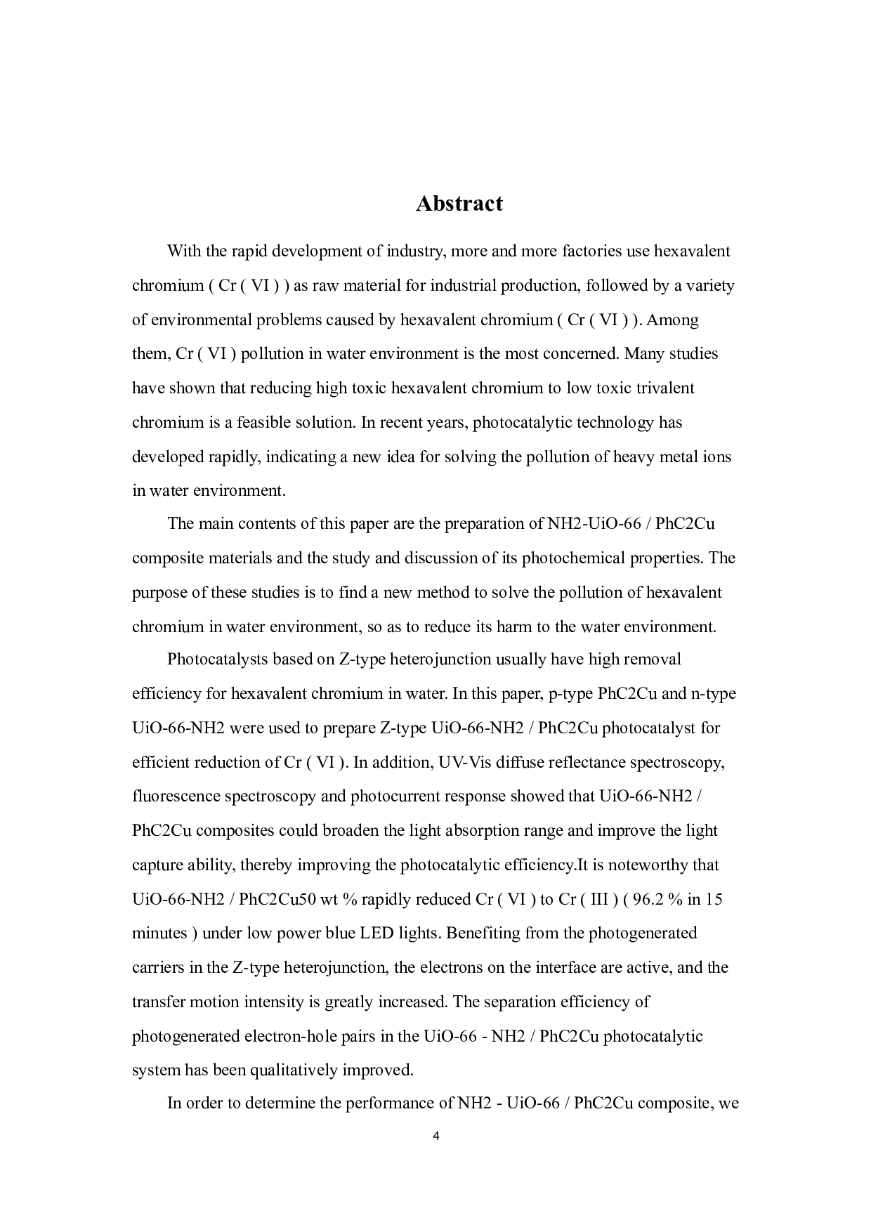 基于苯乙炔铜复合材料的制备及其光催化还原六价铬的机理研究-16313字.docx 第4页