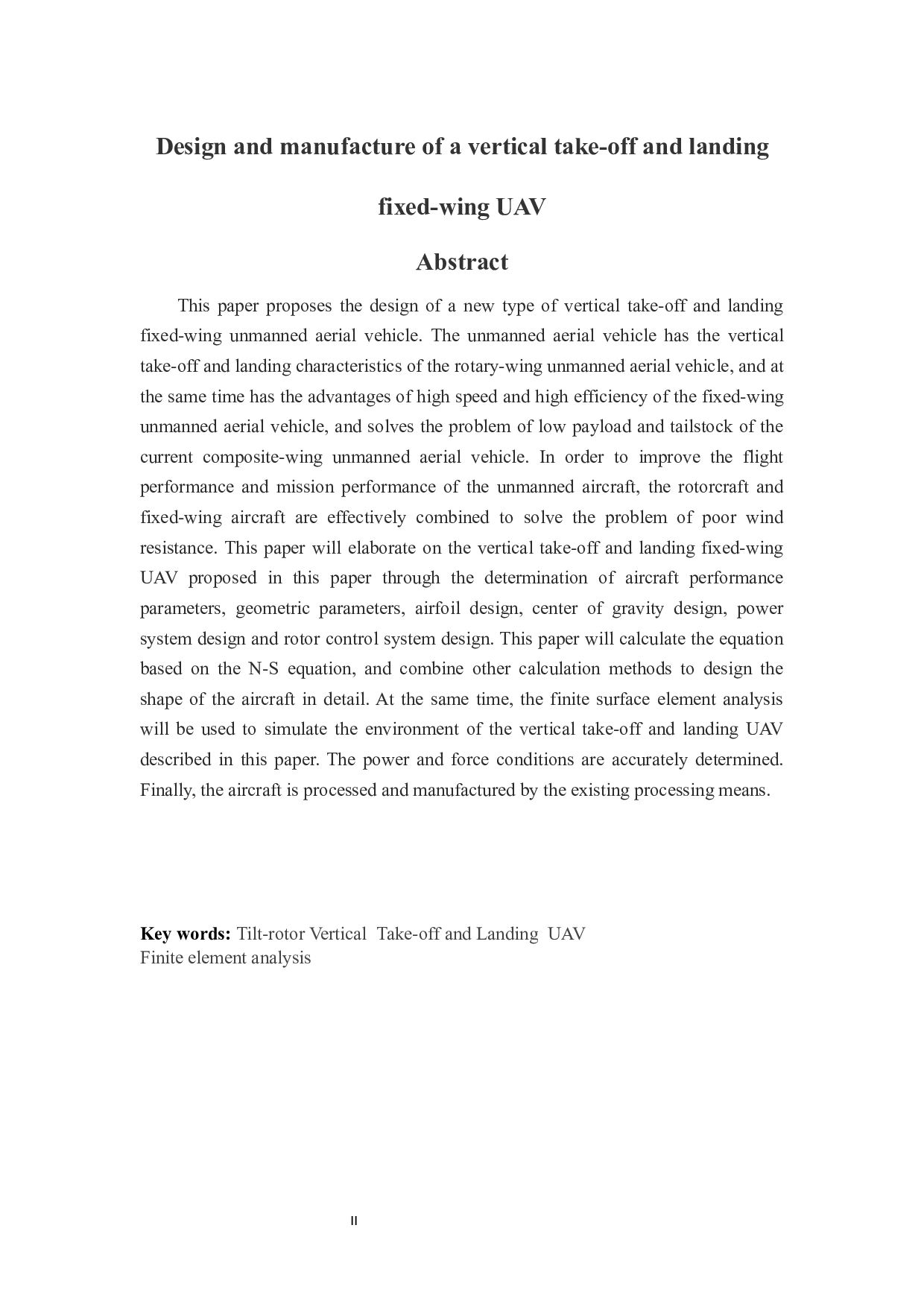 一种垂直起降固定翼无人机的设计与制作-10722字.docx 第2页