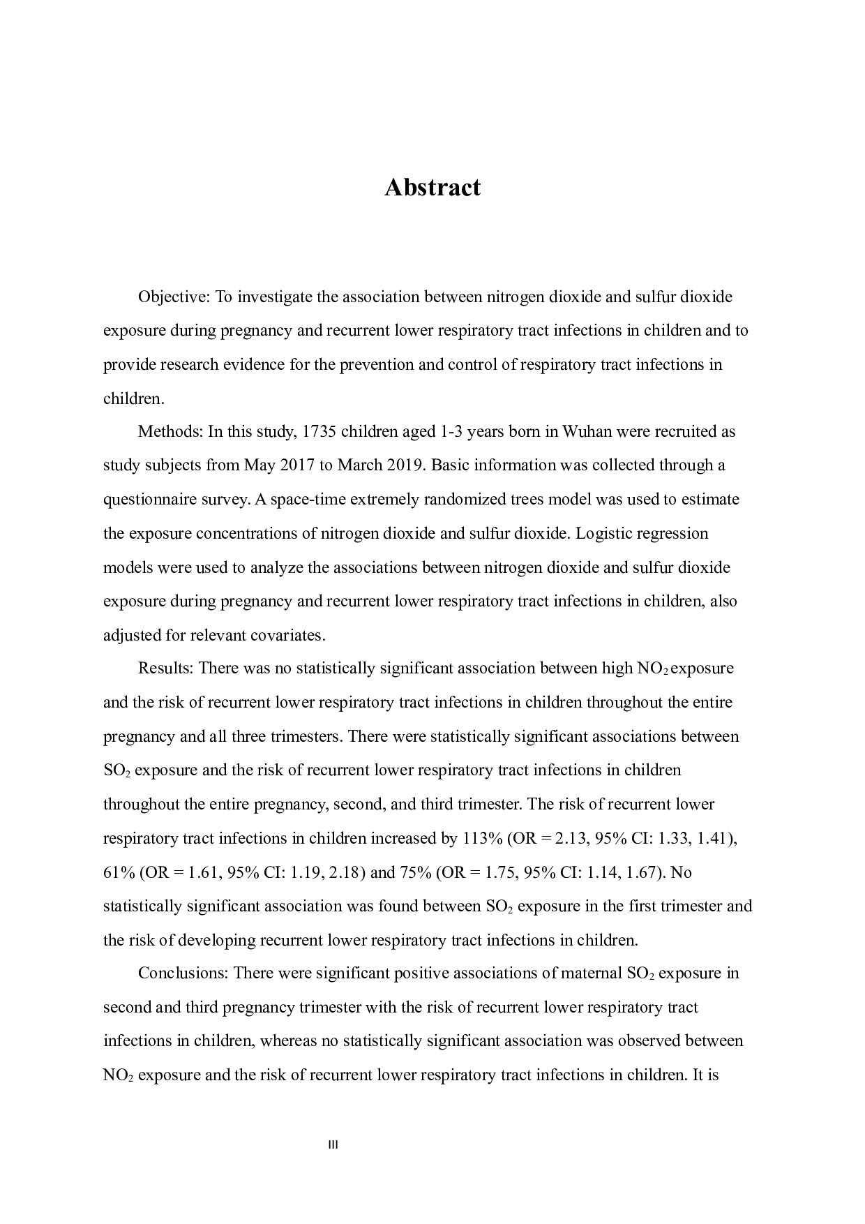 孕期NO2和SO2暴露与1-3岁儿童反复下呼吸道感染风险的关联研究-10078字.docx 第3页