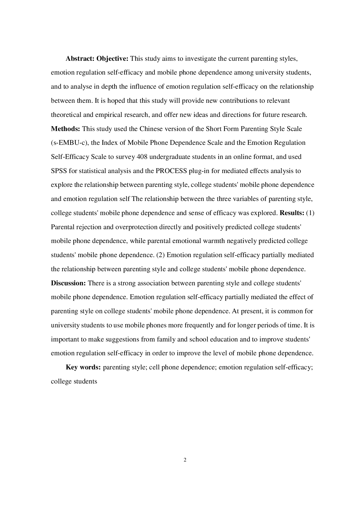 父母教养方式对大学生手机依赖的影响：情绪调节自我效能感的中介作用-17787字.pdf 第5页