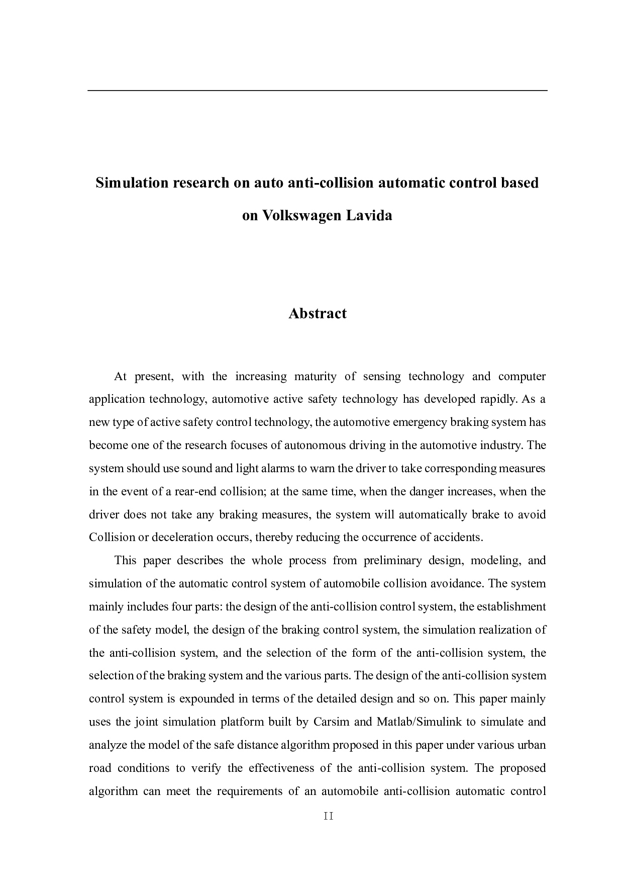 基于大众朗逸的汽车防碰撞自动控制仿真研究-25791字.pdf 第2页