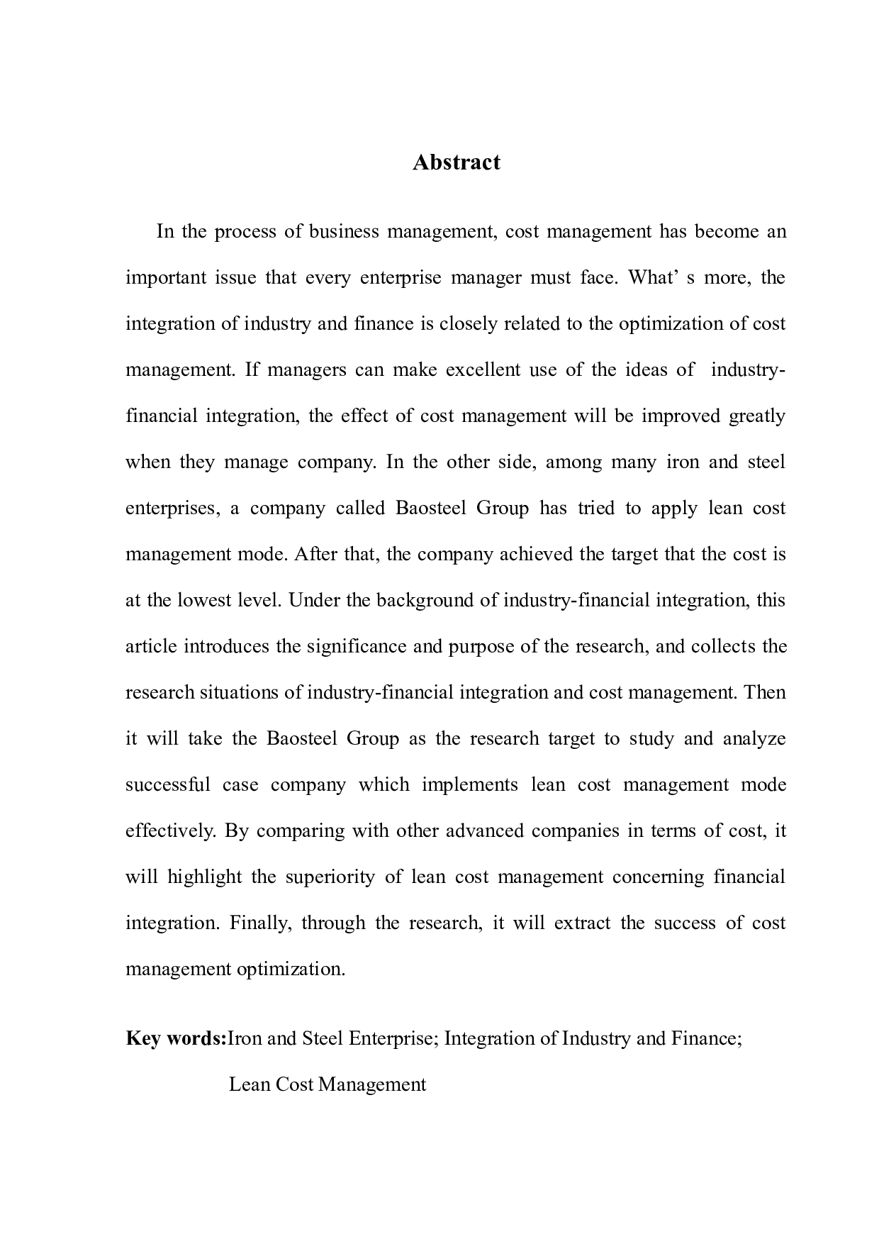 业财融合下企业成本管理优化研究&mdash;&mdash;以宝钢集团为例-15565字.docx 第2页