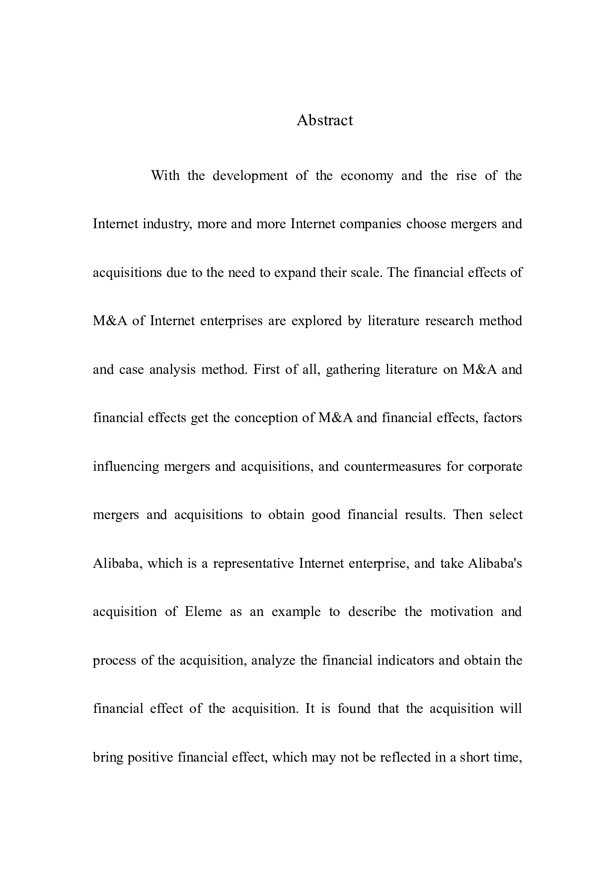 企业并购的财务效应研究&mdash;&mdash;以阿里巴巴并购饿了么为案例-10219字.docx 第2页