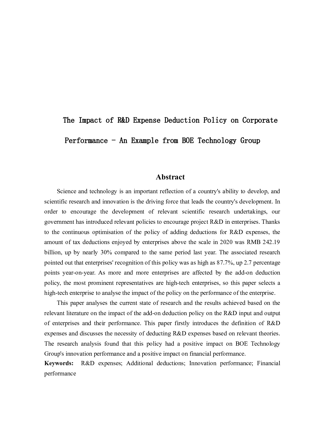 研发费用加计扣除政策对企业绩效的影响&mdash;以京东方科技集团为例-14840字.docx 第2页