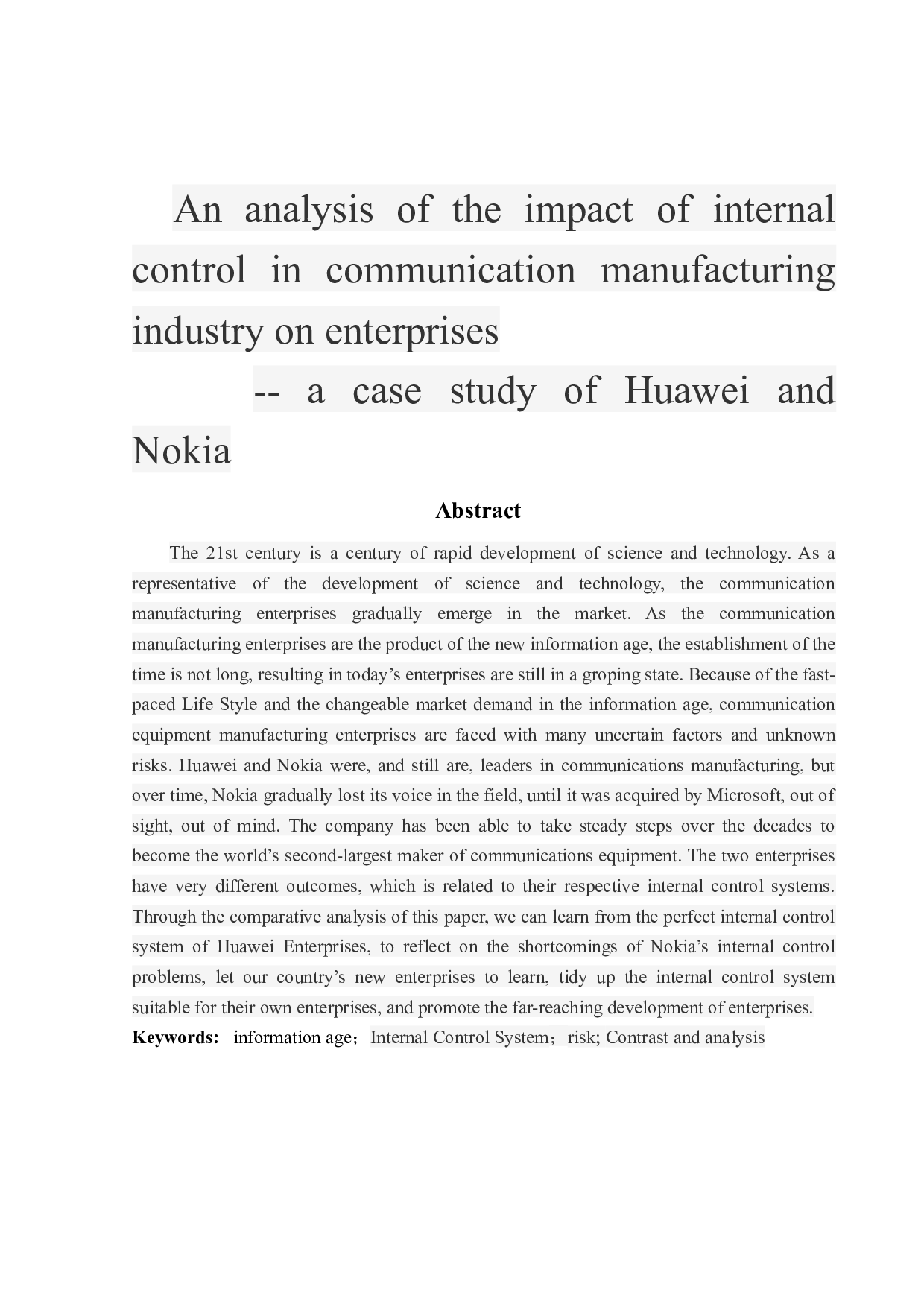 浅析通讯制造业内部控制对企业的影响&mdash;&mdash;以华为、诺基亚对比分析为例-9155字.docx 第2页