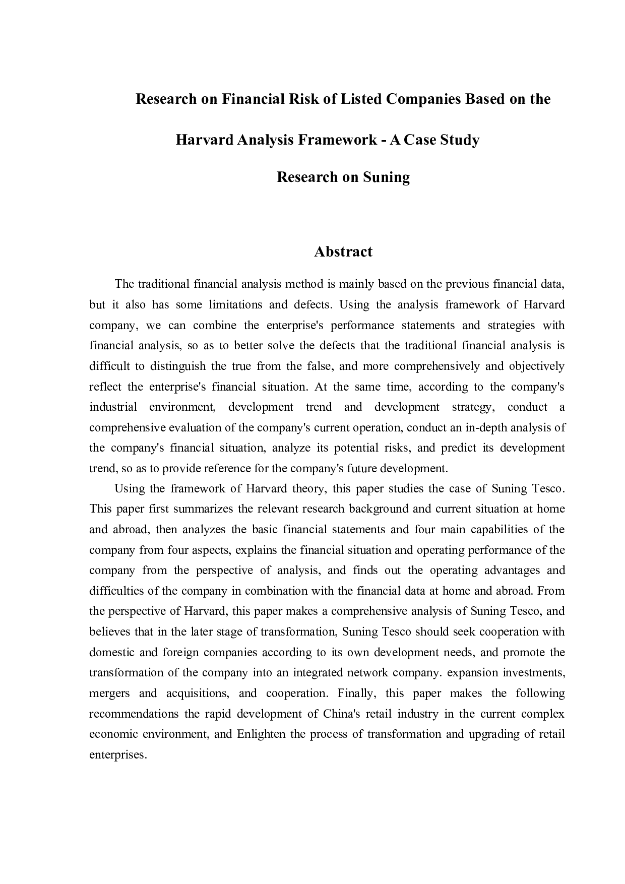 基于哈佛分析框架的上市公司财务风险研究&mdash;&mdash;以苏宁为例-12913字.docx 第2页