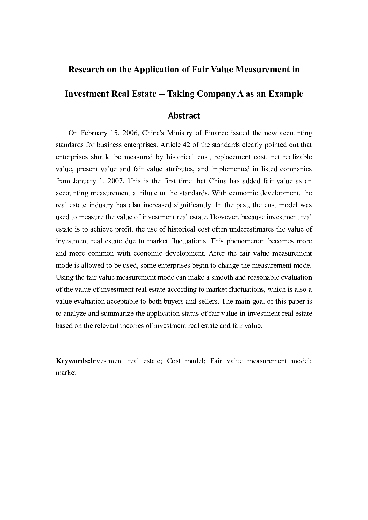 公允价值计量在投资性房地产中的应用研究&mdash;&mdash;以A公司为例-9404字.docx 第2页