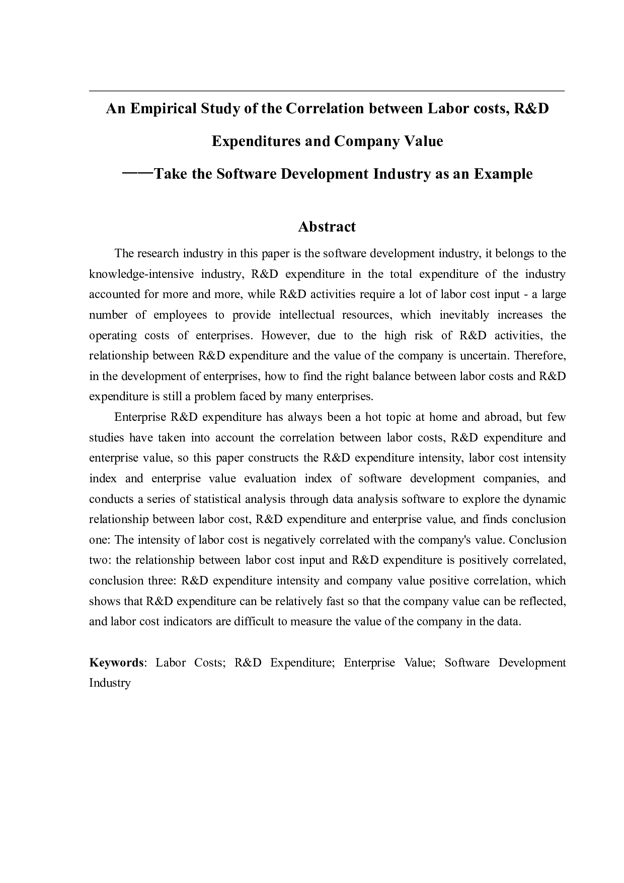 人力成本、研发支出与公司价值相关性的实证研究&mdash;&mdash;以软件开发行业为例-27358字.pdf 第2页