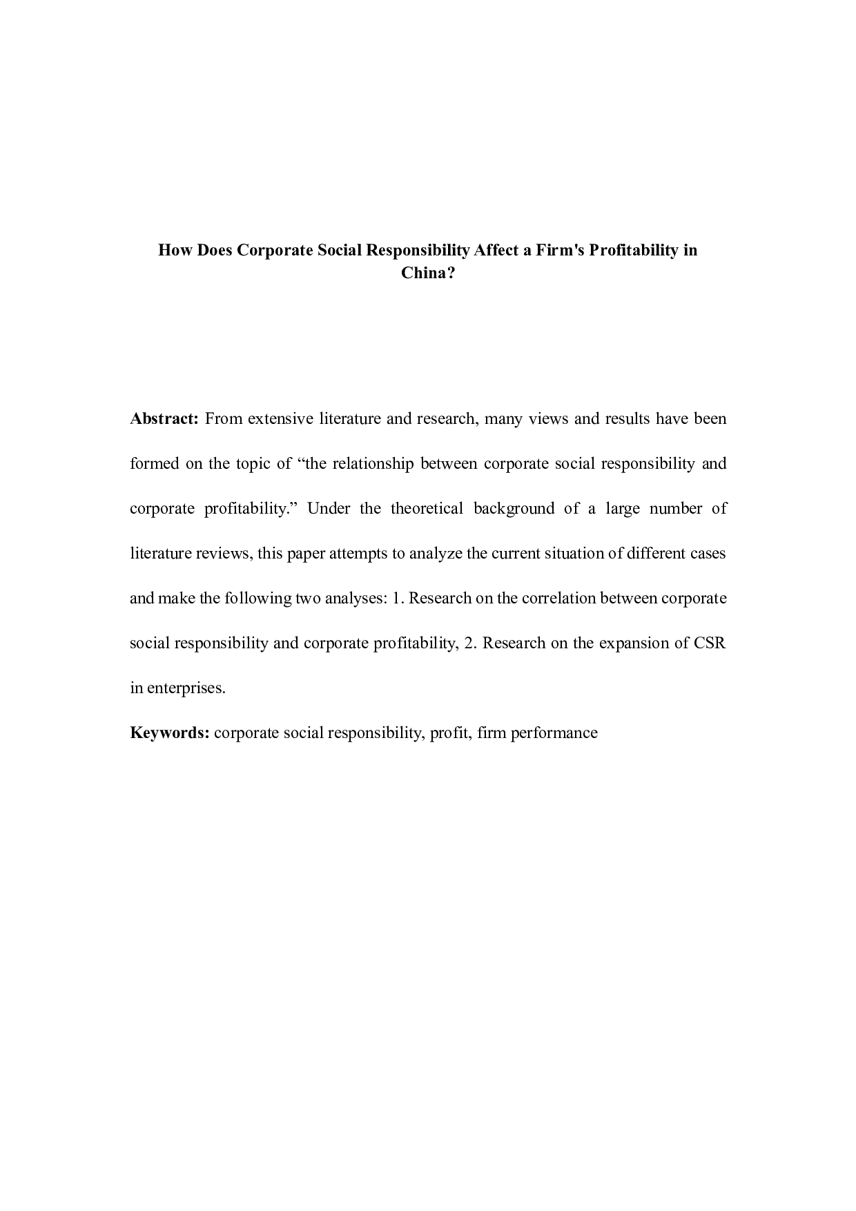 企业社会责任如何影响中国企业的盈利能力-9829字.pdf 第1页