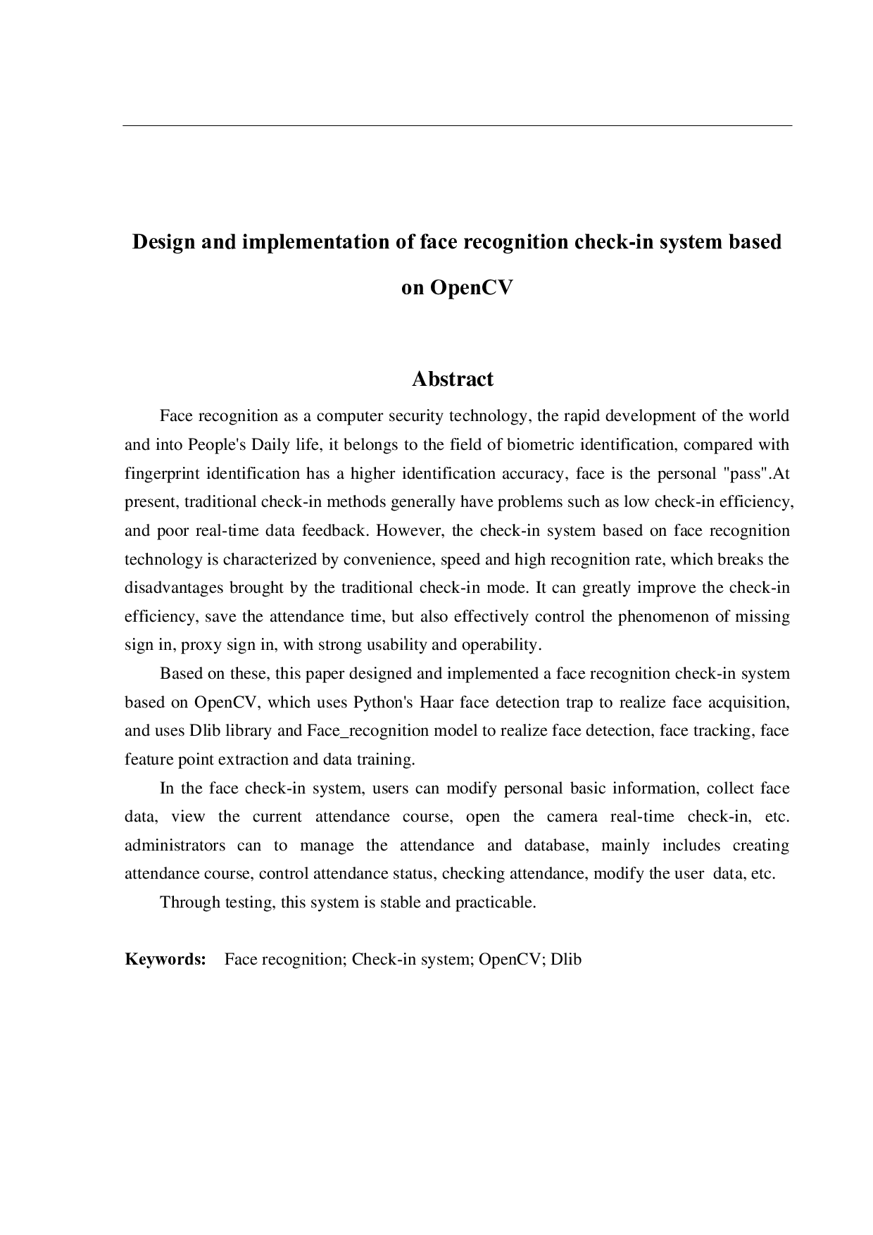 基于 OpenCV 的人脸识别签到系统的设计与实现-18963字.pdf 第2页