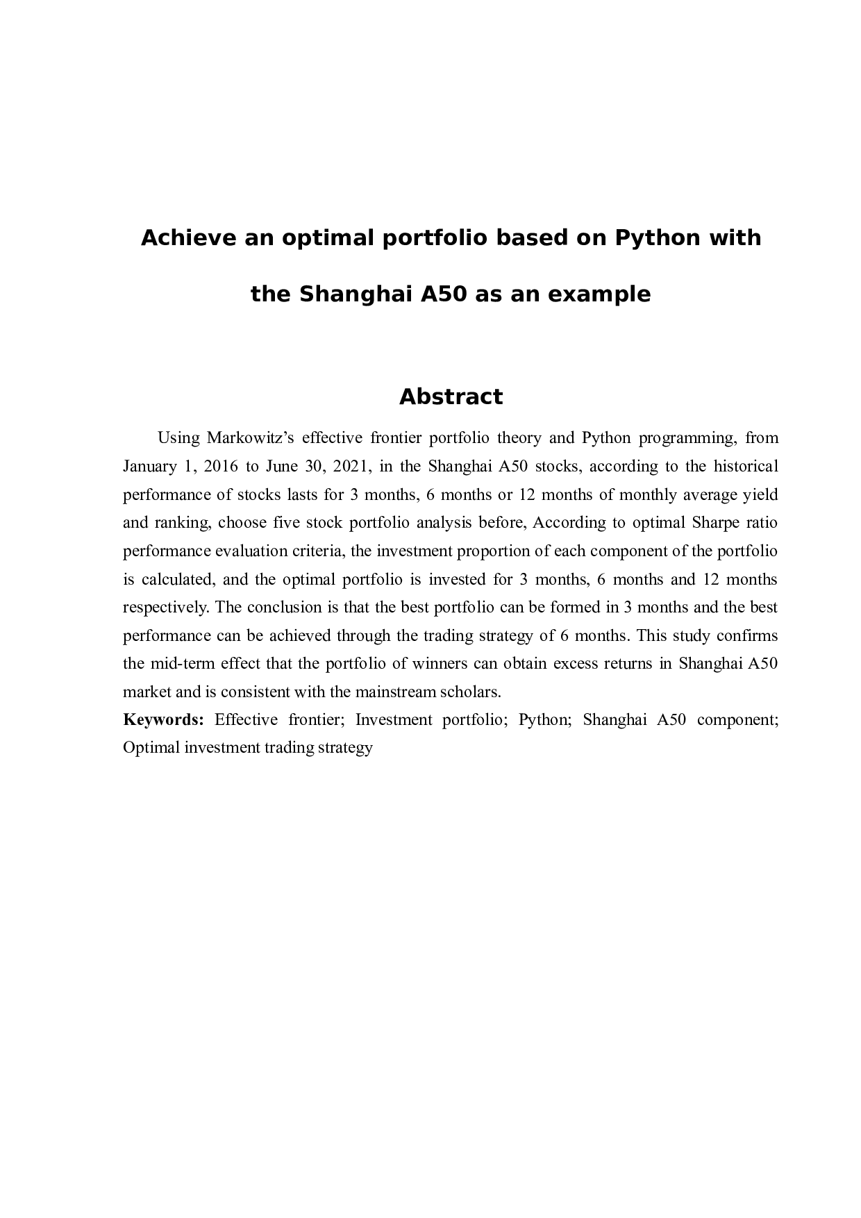 基于Python实现最优投资组合&mdash;以上证A50成份股为例-11306字.docx 第2页