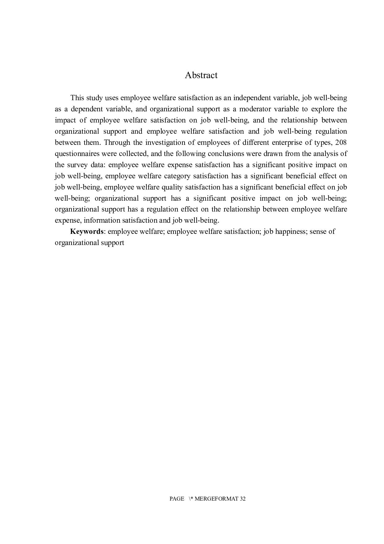 企业员工福利对工作幸福感的影响研究：组织支持感的调节作用-18254字.docx 第2页