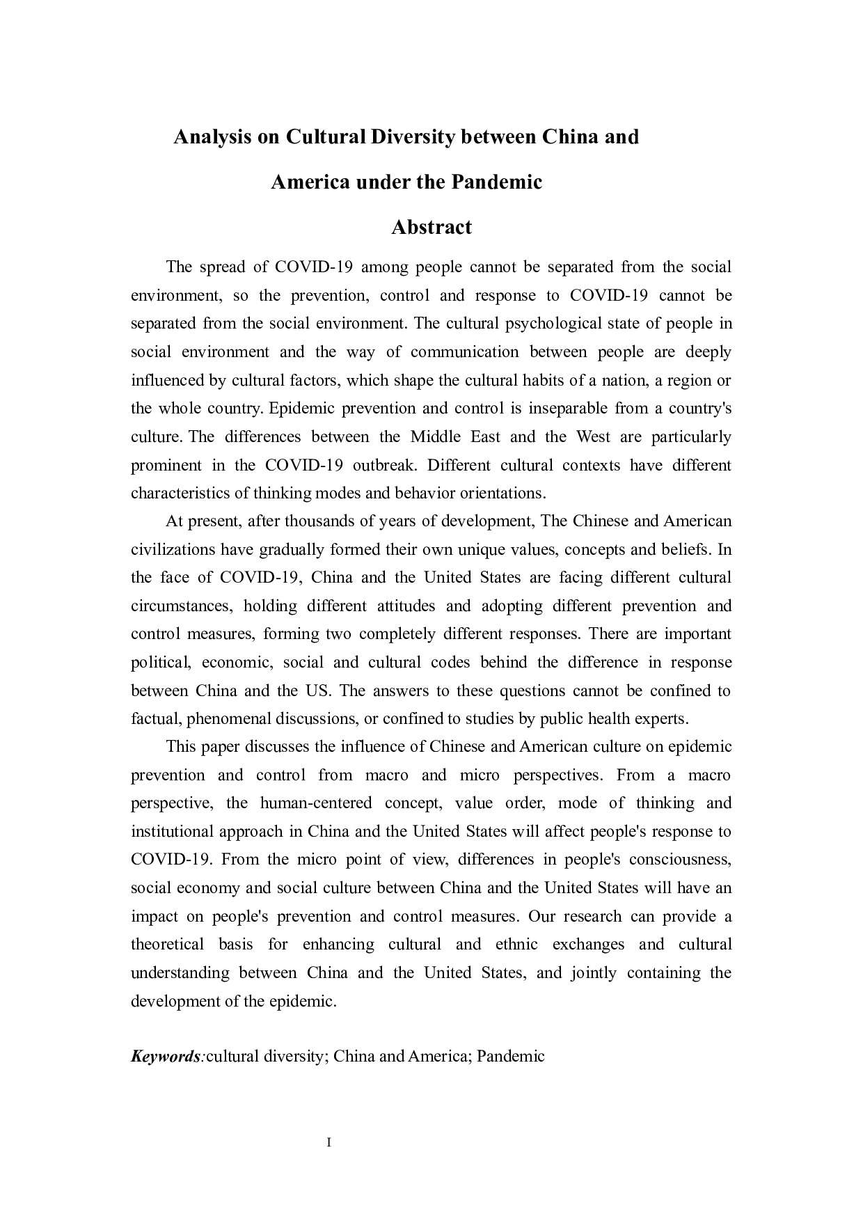 全球疫情下中美双方文化多样性分析-6861字.docx 第1页