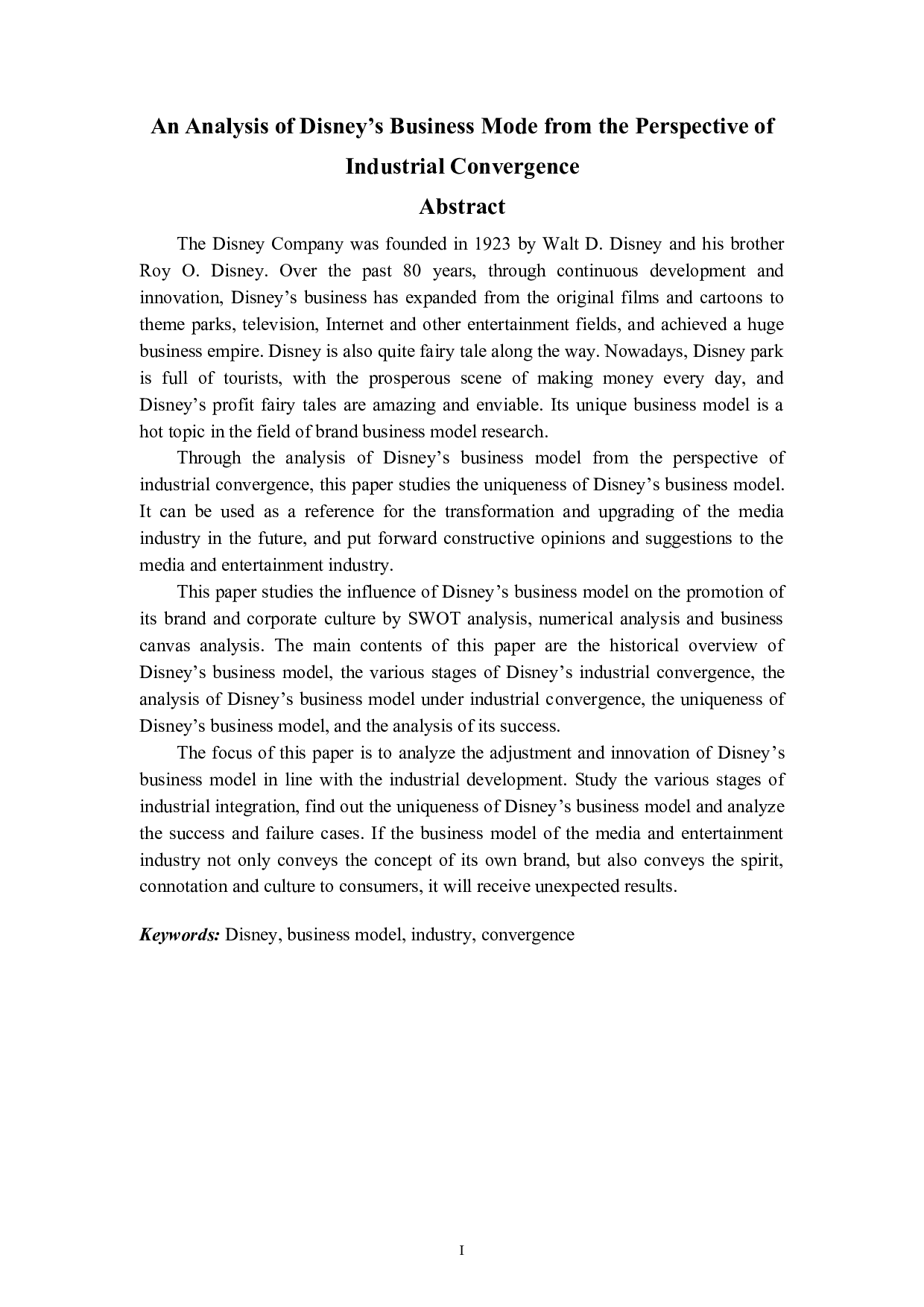 产业融合视角下的迪士尼商业模式分析-5316字.docx 第1页