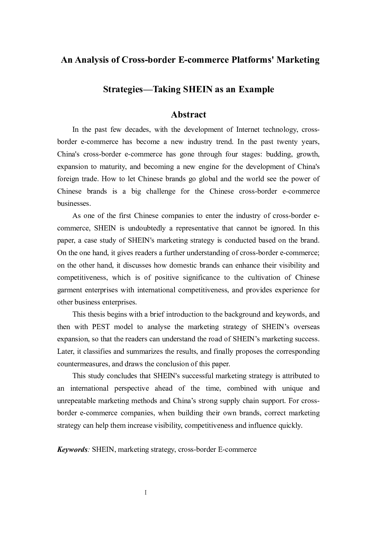 跨境电商平台营销策略分析&mdash;&mdash;以希音为例-5519字.docx 第1页