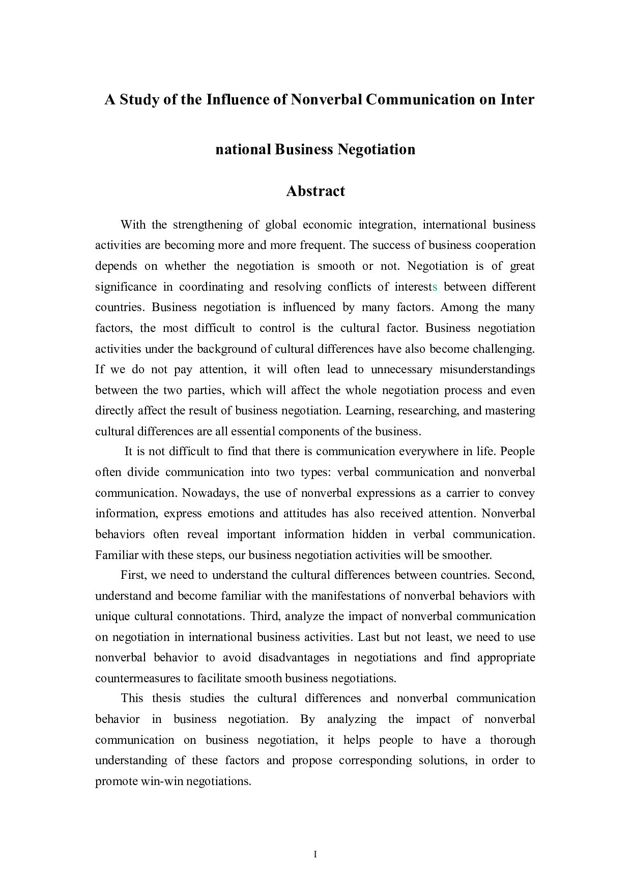 非语言交际对国际商务谈判影响的研究-7148字.doc 第1页