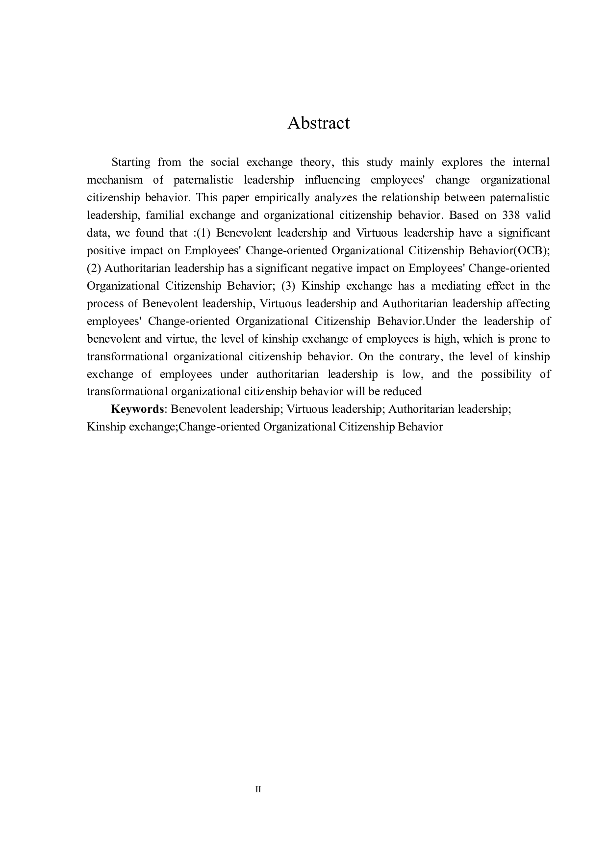 家长式领导与员工变革型组织公民行为：类亲情的中介作用-18537字.docx 第2页