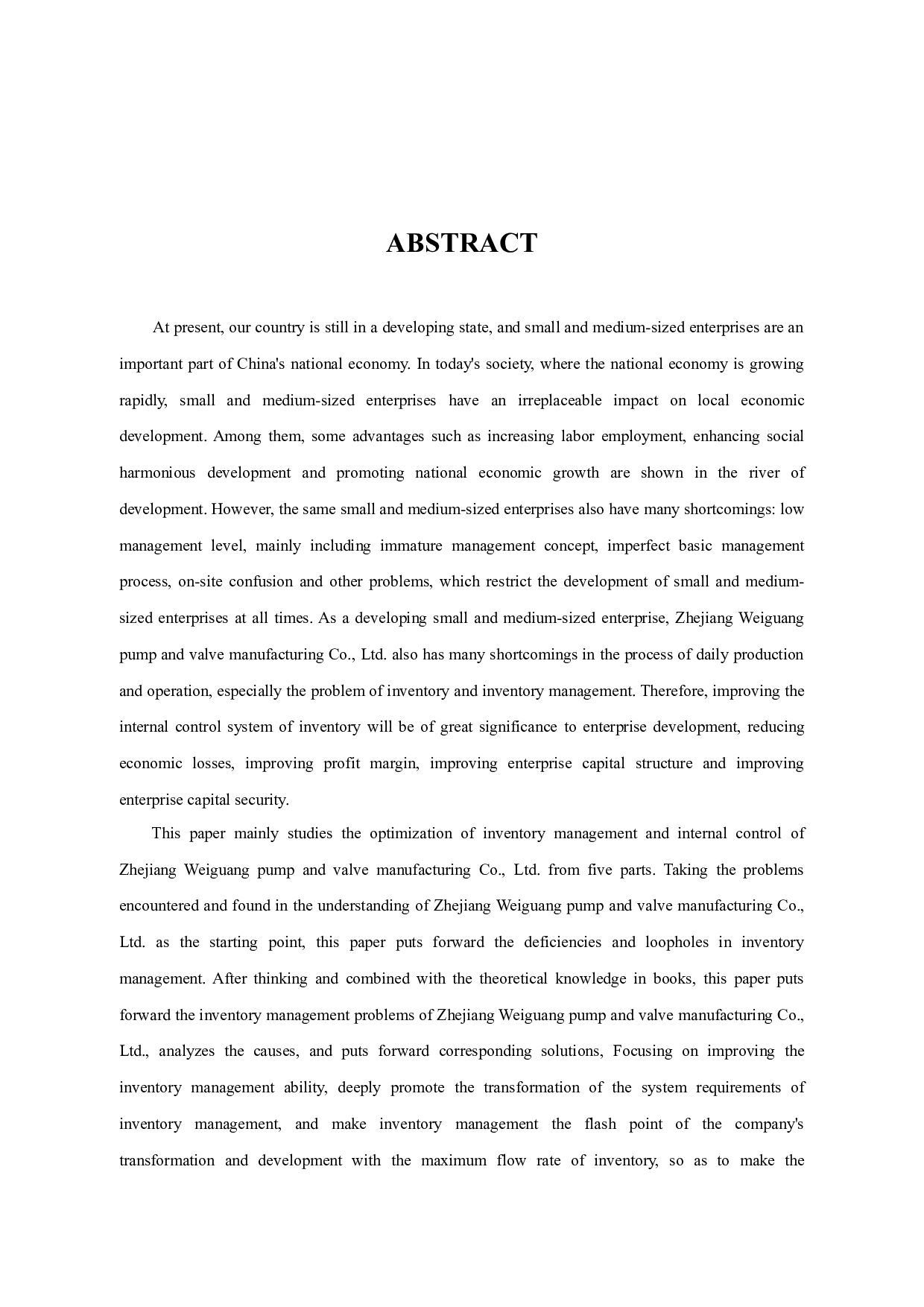 浙江伟光泵阀制造有限公司存货管理的问题和解决对策研究-10951字.docx 第2页