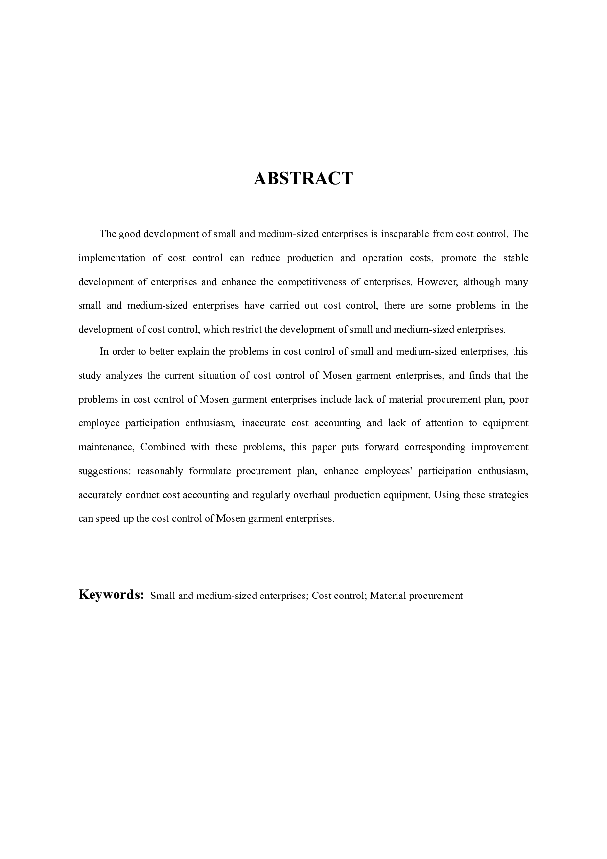 服装企业成本控制存在的问题研究&mdash;&mdash;以杭州莫森公司为例-11031字.docx 第2页
