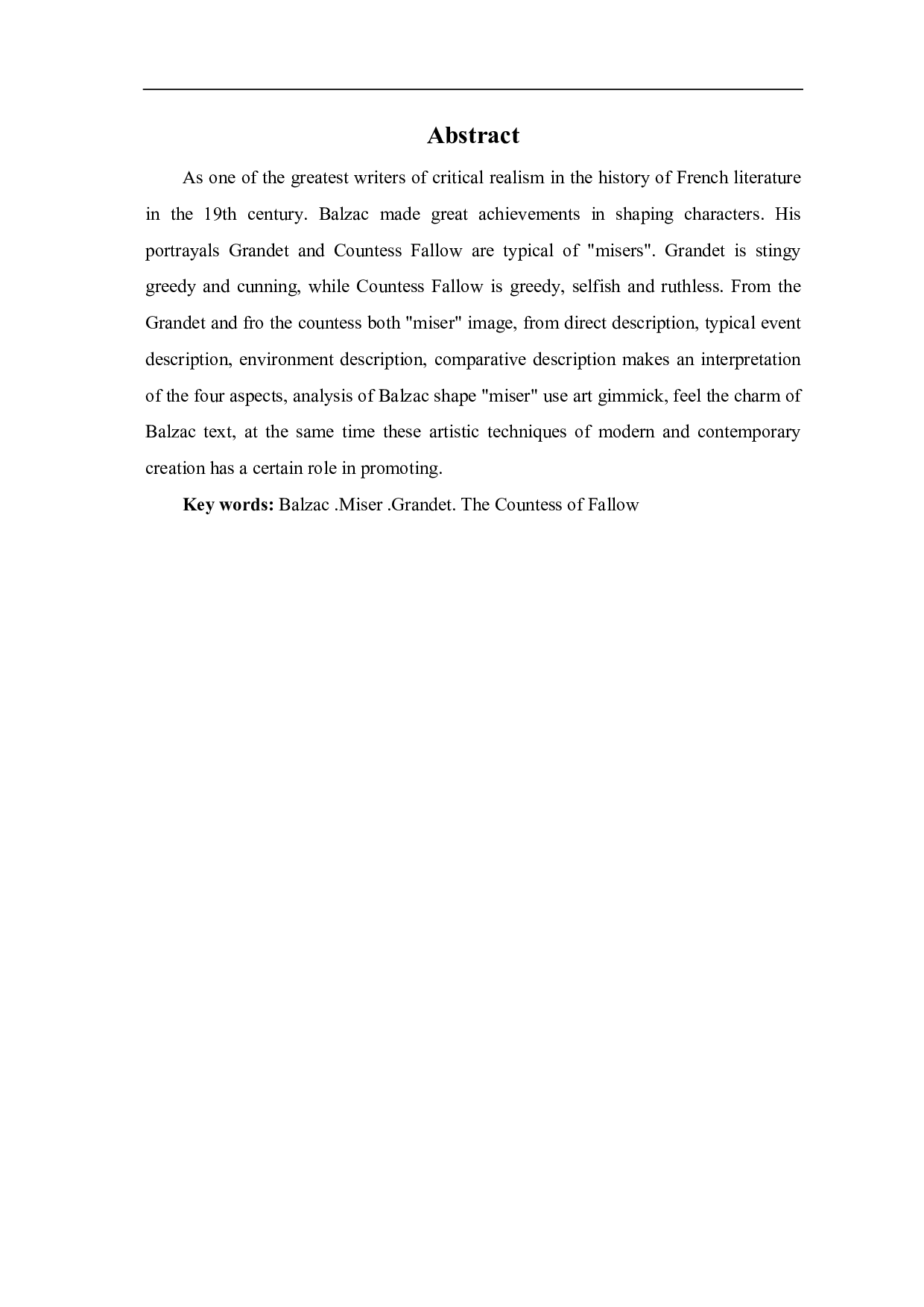 论巴尔扎克塑造人物的艺术手法――以葛朗台和夏倍上校为例-7436字.pdf 第1页