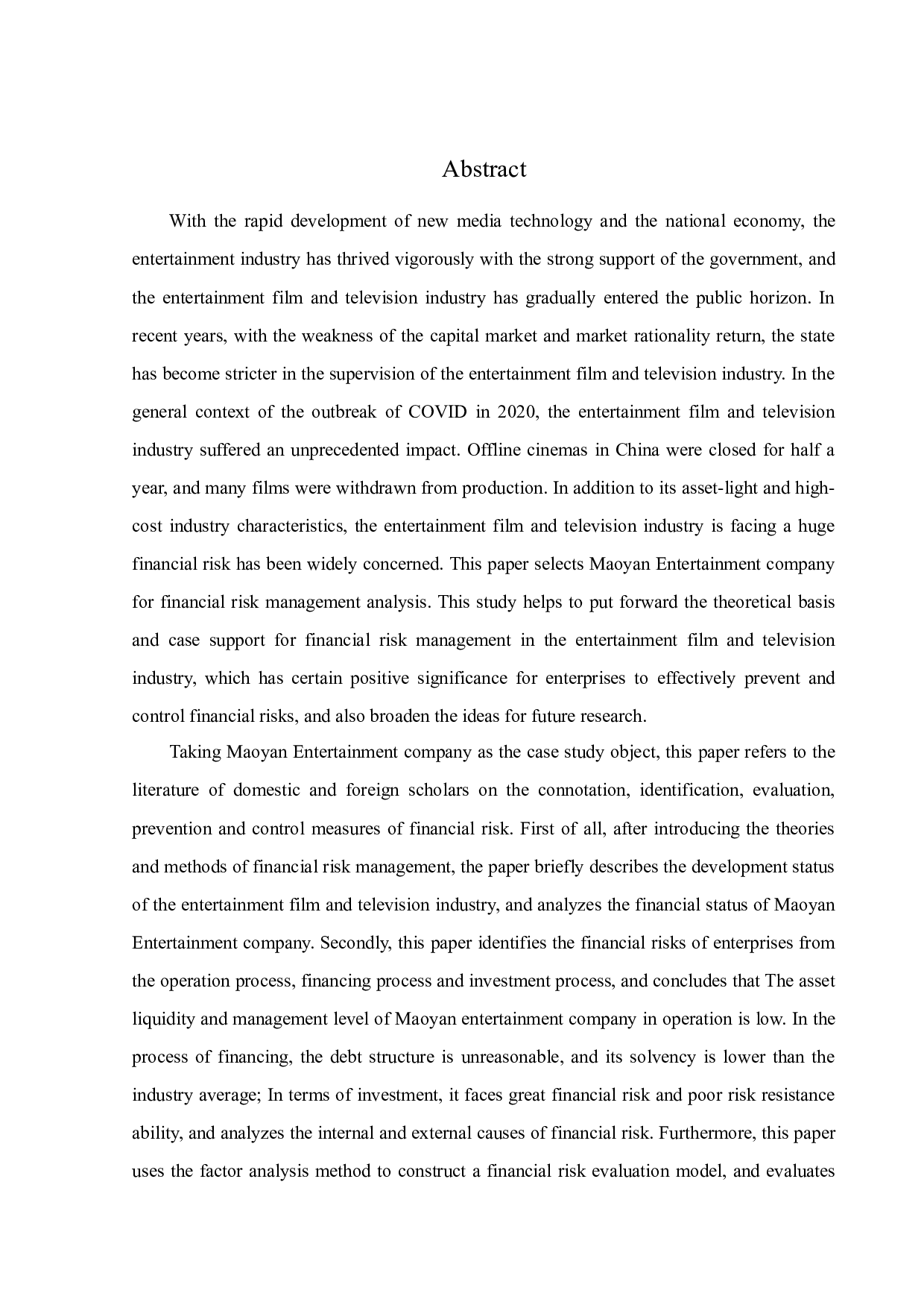 疫情背景下娱乐影视行业财务风险管理研究&mdash;以猫眼娱乐为例-26051字.docx 第3页
