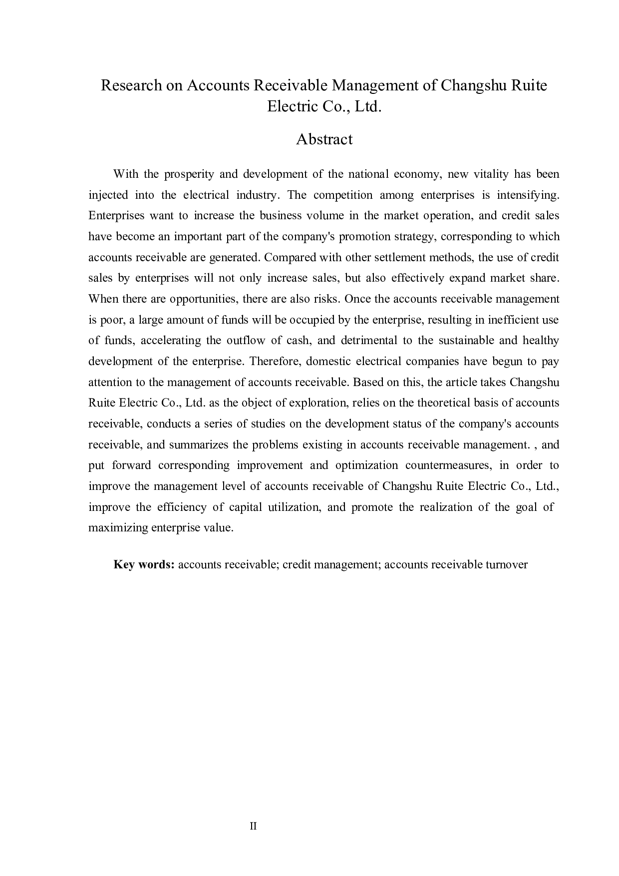 常熟瑞特电气股份有限公司应收账款管理问题研究-14224字.docx 第2页