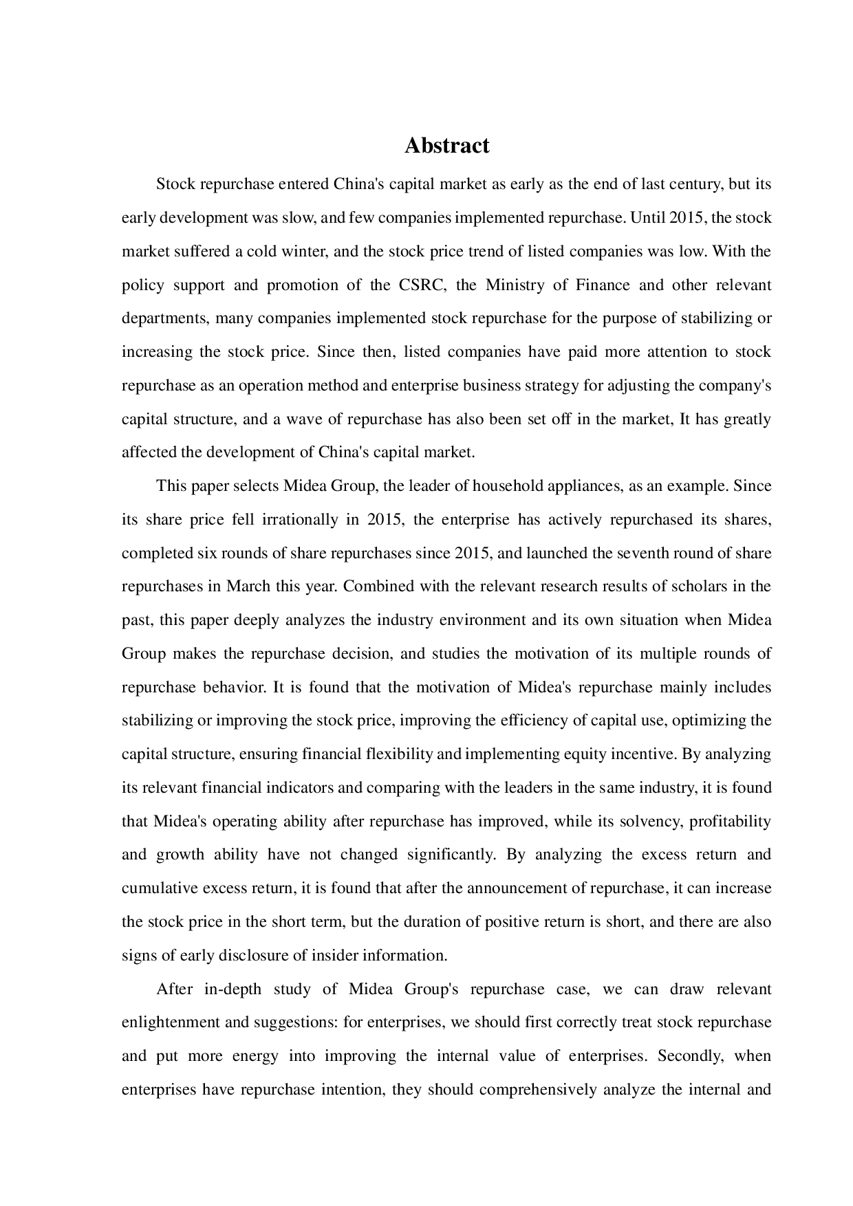 美的集团股票回购动因及财务效应研究-33336字.pdf 第2页