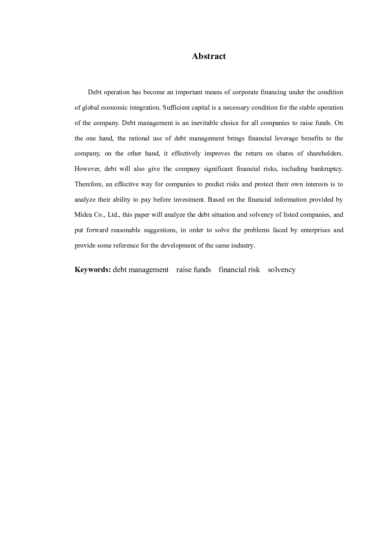 美的股份有限公司偿债能力提升的对策研究-9518字.doc 第2页