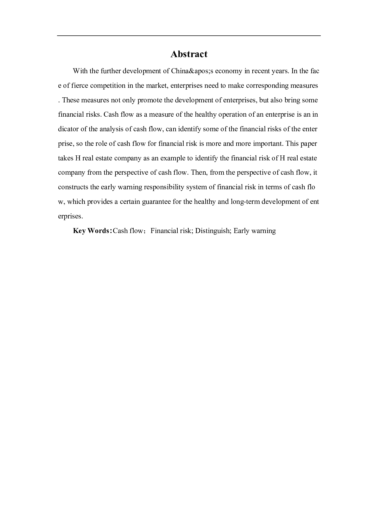 现金流量对财务风险的识别及预警分析&mdash;&mdash;以H房地产公司为例-6795字.pdf 第2页