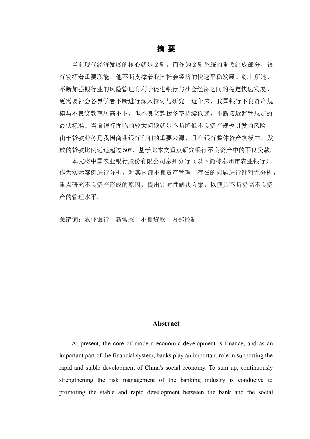 泰州市农业银行不良资产管理问题及对策-10912字.doc 第1页